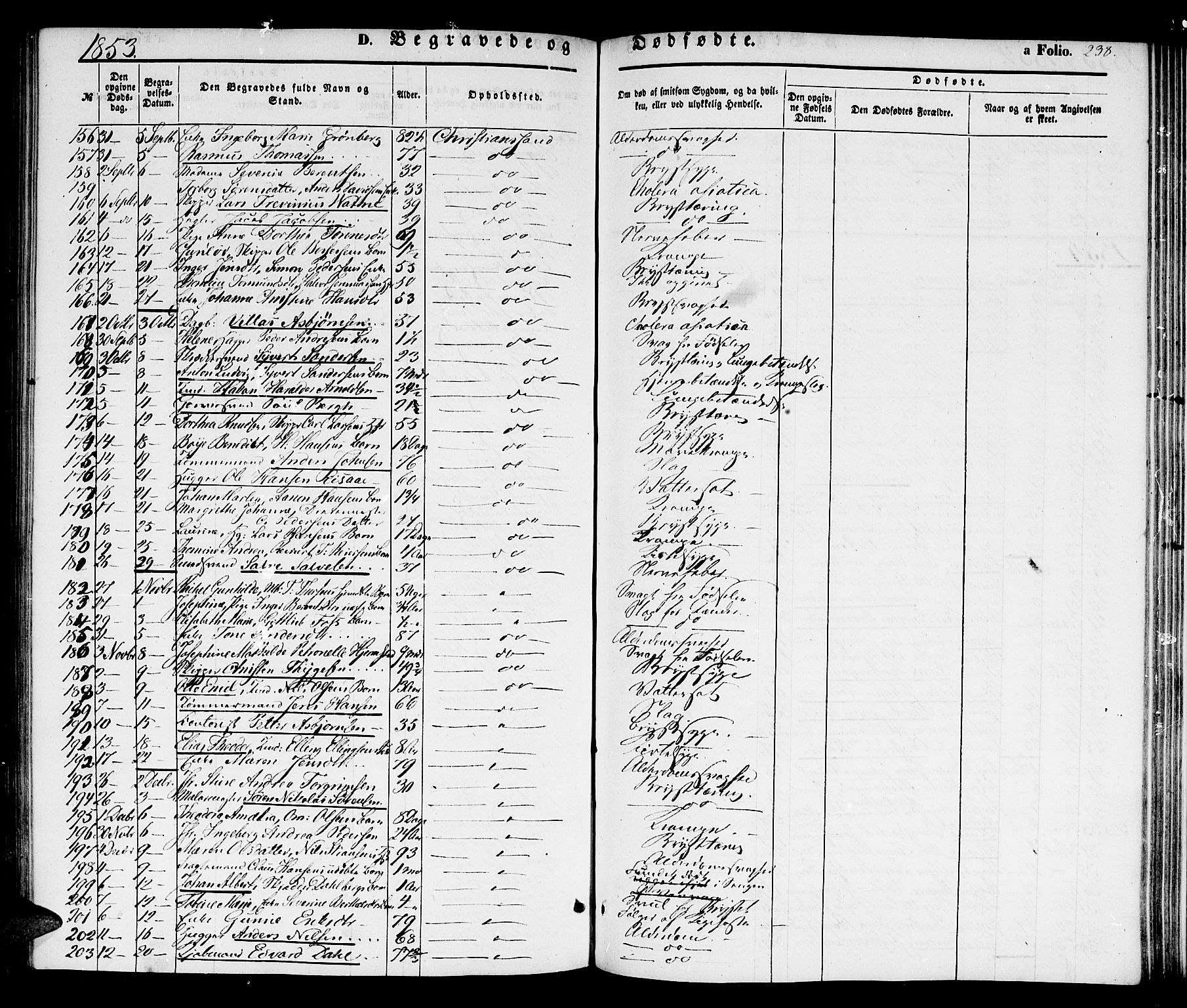 Kristiansand domprosti, SAK/1112-0006/F/Fb/L0011: Parish register (copy) no. B 11, 1851-1861, p. 238