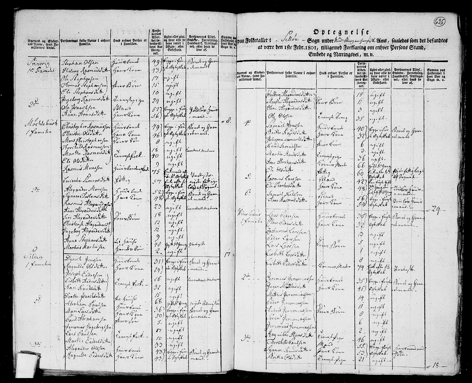 RA, 1801 census for 1441P Selje, 1801, p. 634b-635a