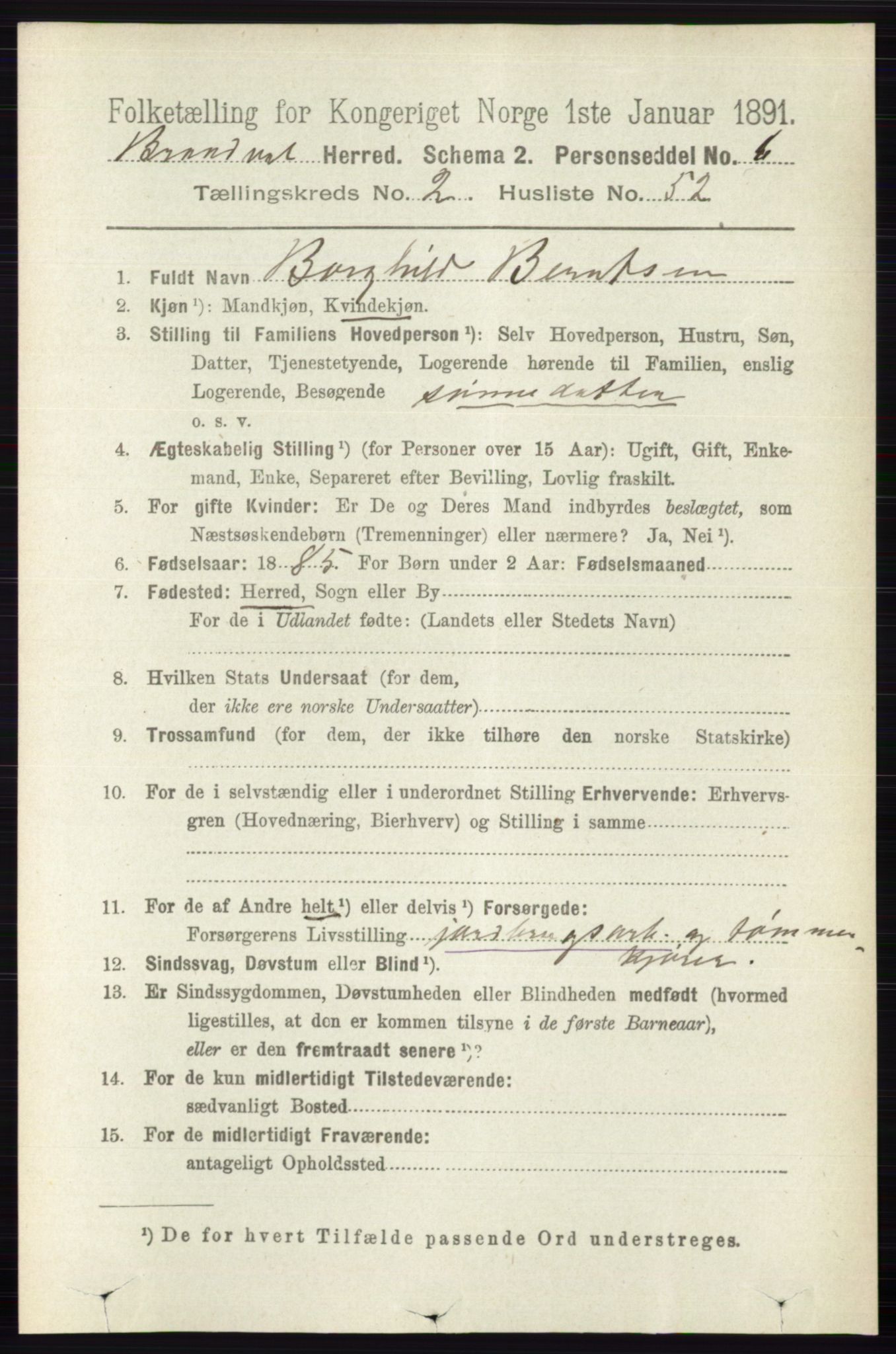 RA, 1891 census for 0422 Brandval, 1891, p. 1146