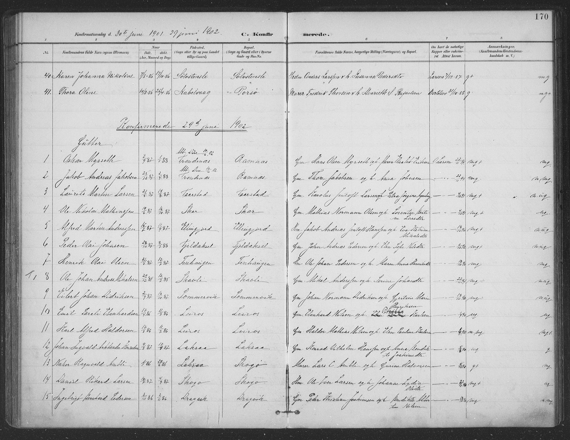 Ministerialprotokoller, klokkerbøker og fødselsregistre - Nordland, AV/SAT-A-1459/863/L0899: Parish register (official) no. 863A11, 1897-1906, p. 170