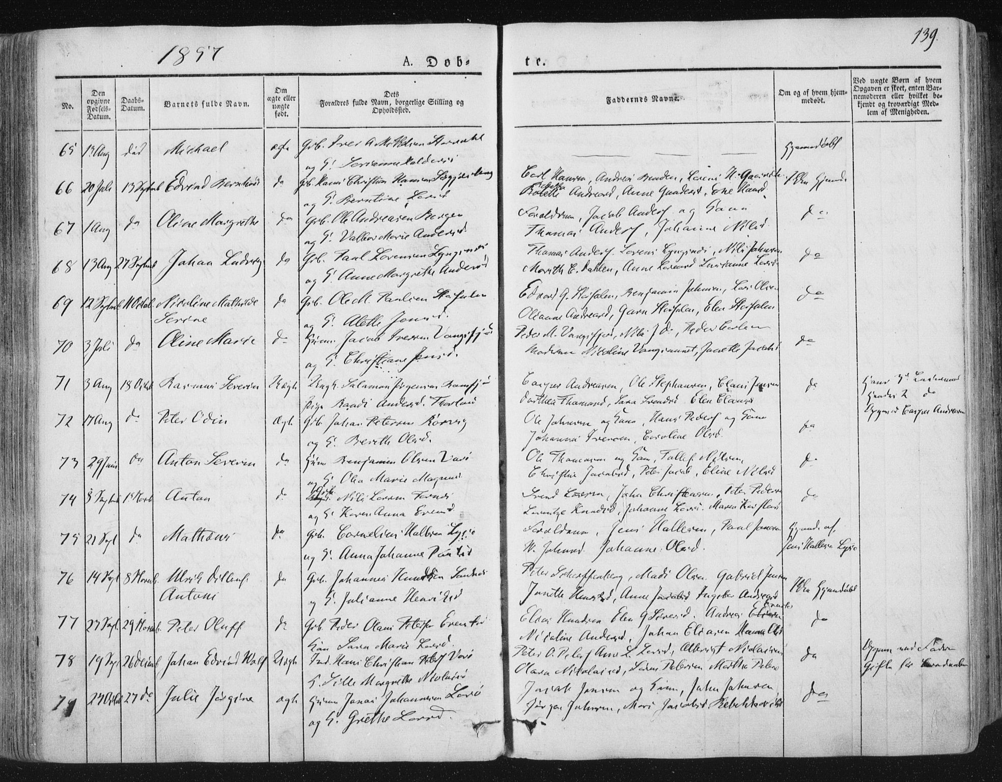 Ministerialprotokoller, klokkerbøker og fødselsregistre - Nord-Trøndelag, SAT/A-1458/784/L0669: Parish register (official) no. 784A04, 1829-1859, p. 139