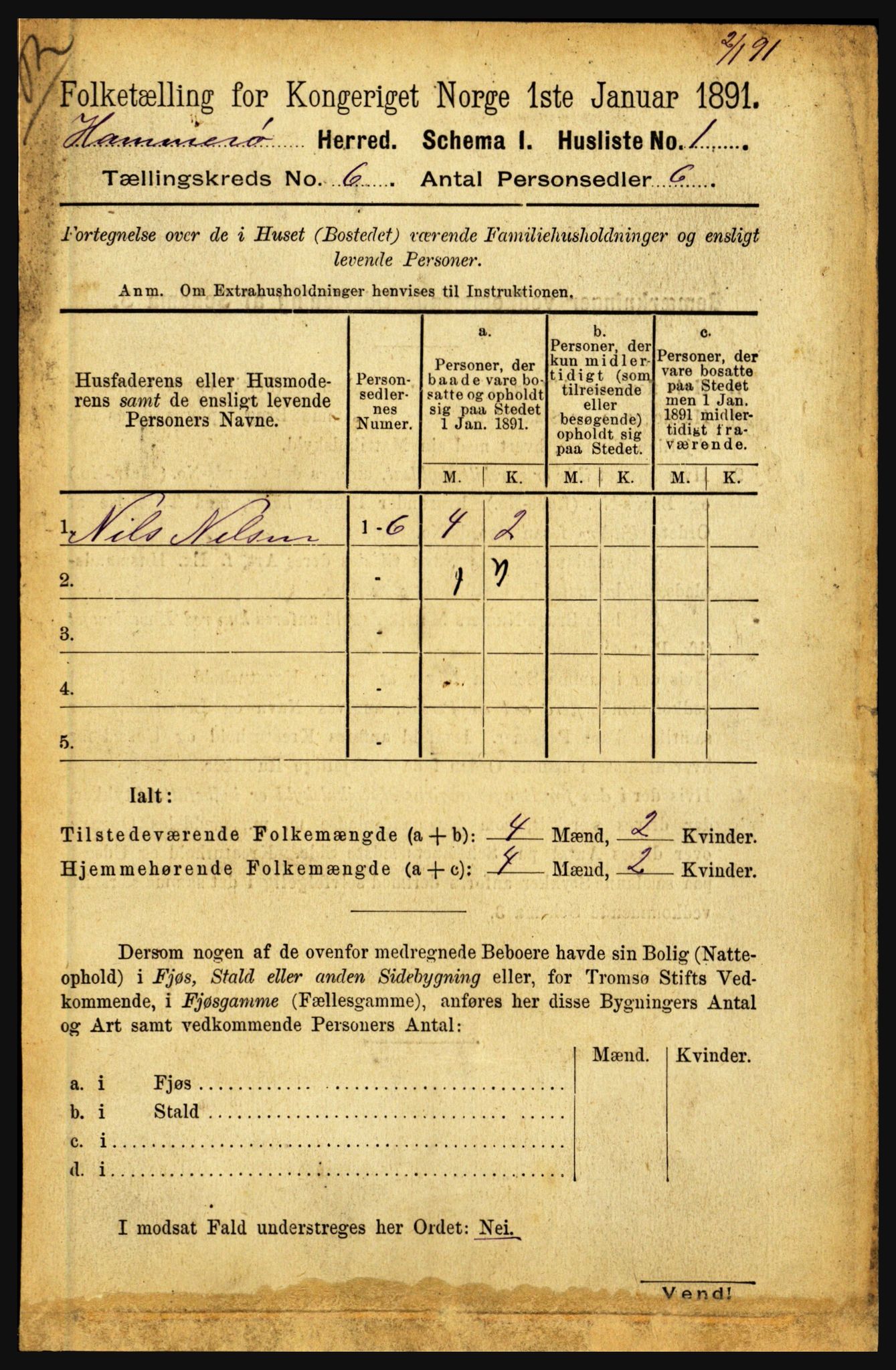 RA, 1891 census for 1849 Hamarøy, 1891, p. 2929