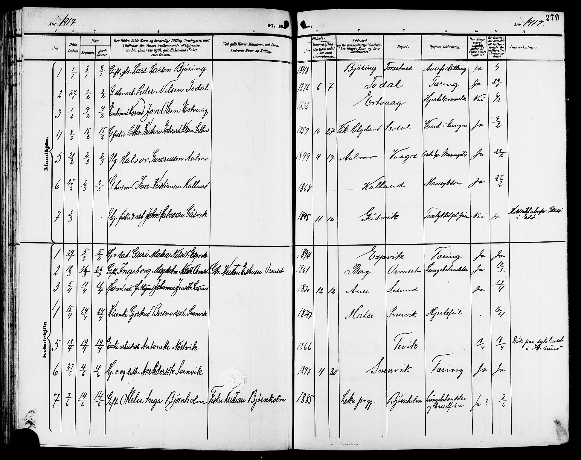 Ministerialprotokoller, klokkerbøker og fødselsregistre - Møre og Romsdal, AV/SAT-A-1454/578/L0910: Parish register (copy) no. 578C03, 1900-1921, p. 279