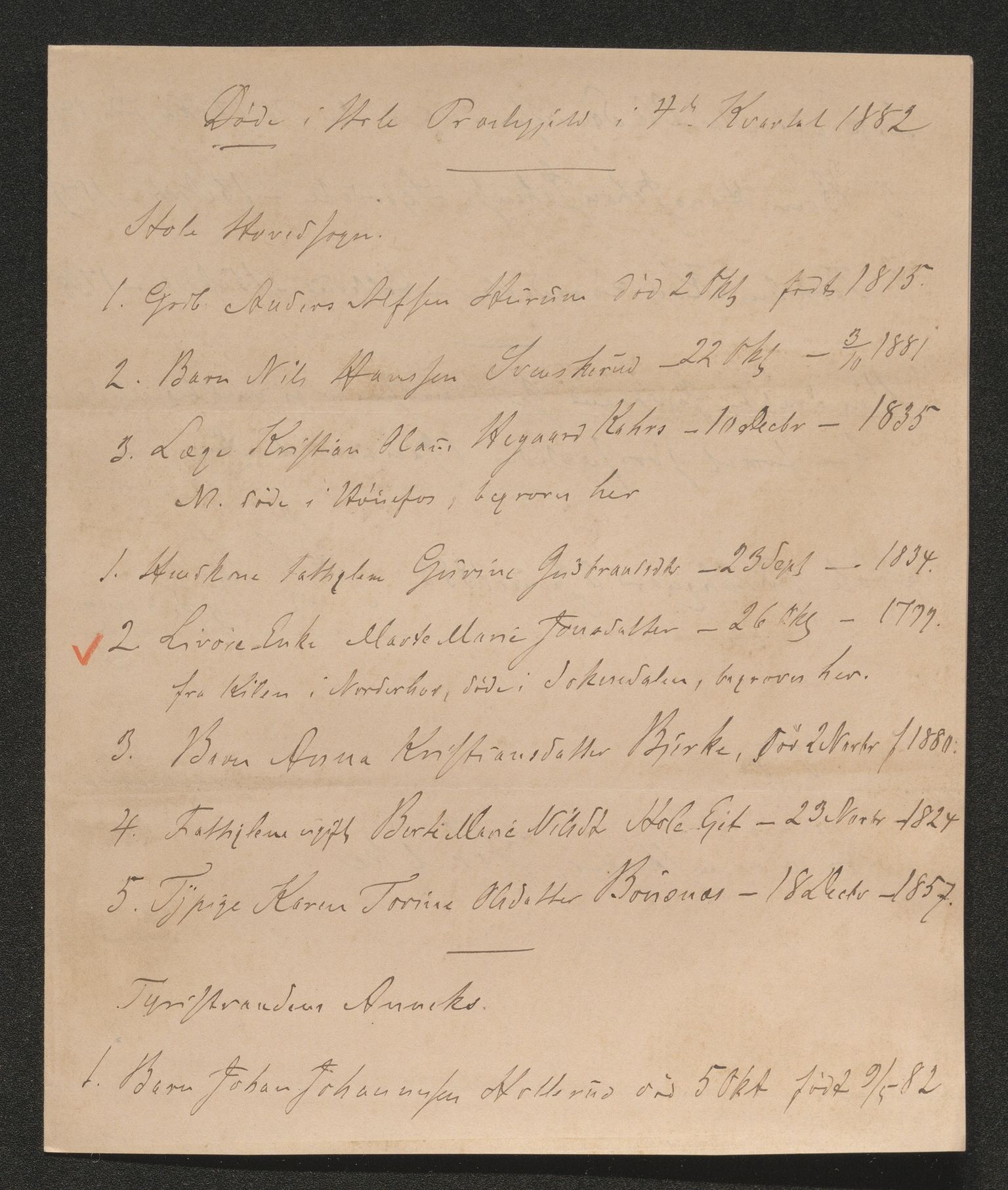 Ringerike sorenskriveri, AV/SAKO-A-105/H/Ha/Hab/L0018: Dødsfallslister Hole, 1838-1925