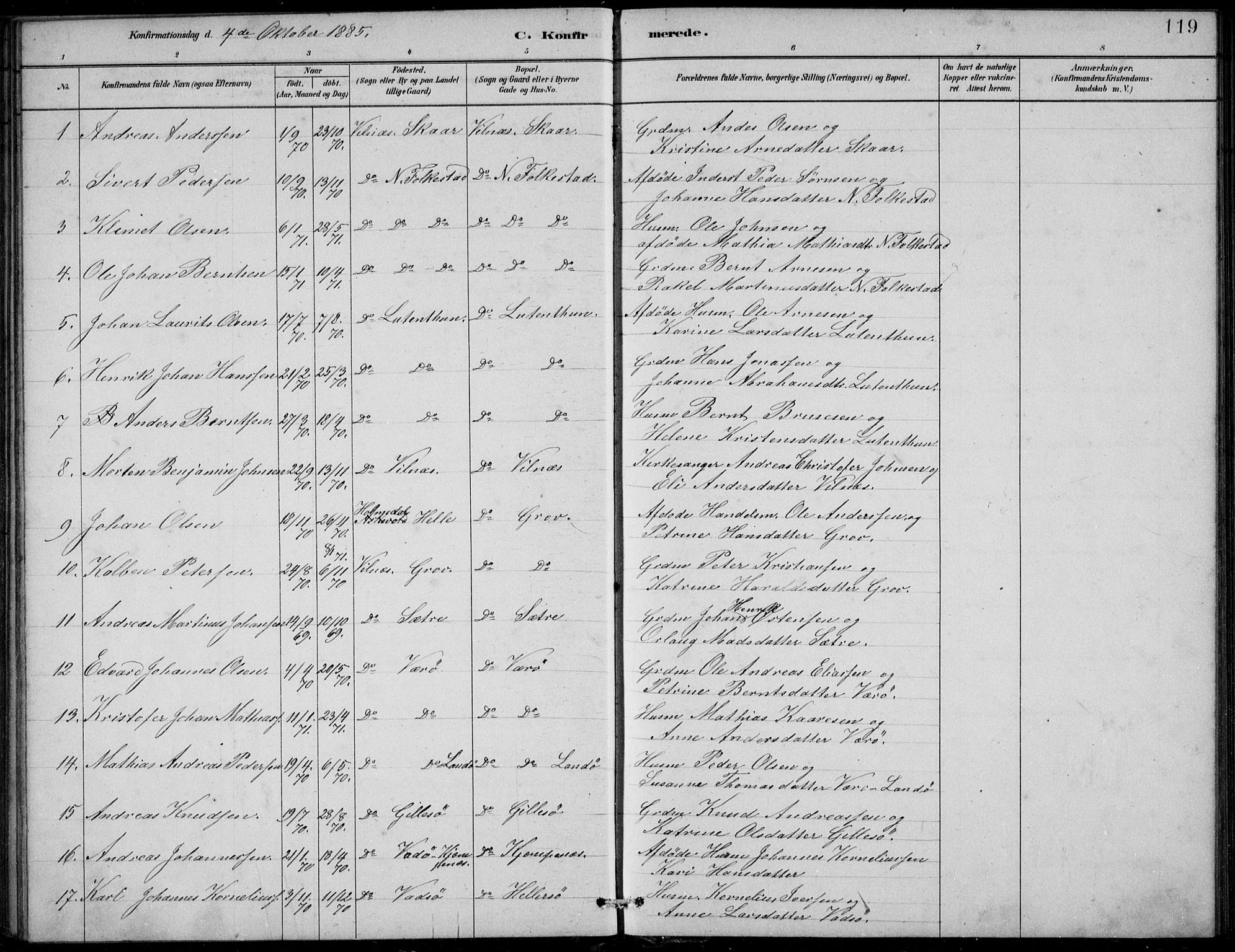 Askvoll sokneprestembete, AV/SAB-A-79501/H/Hab/Habb/L0001: Parish register (copy) no. B 1, 1879-1909, p. 119