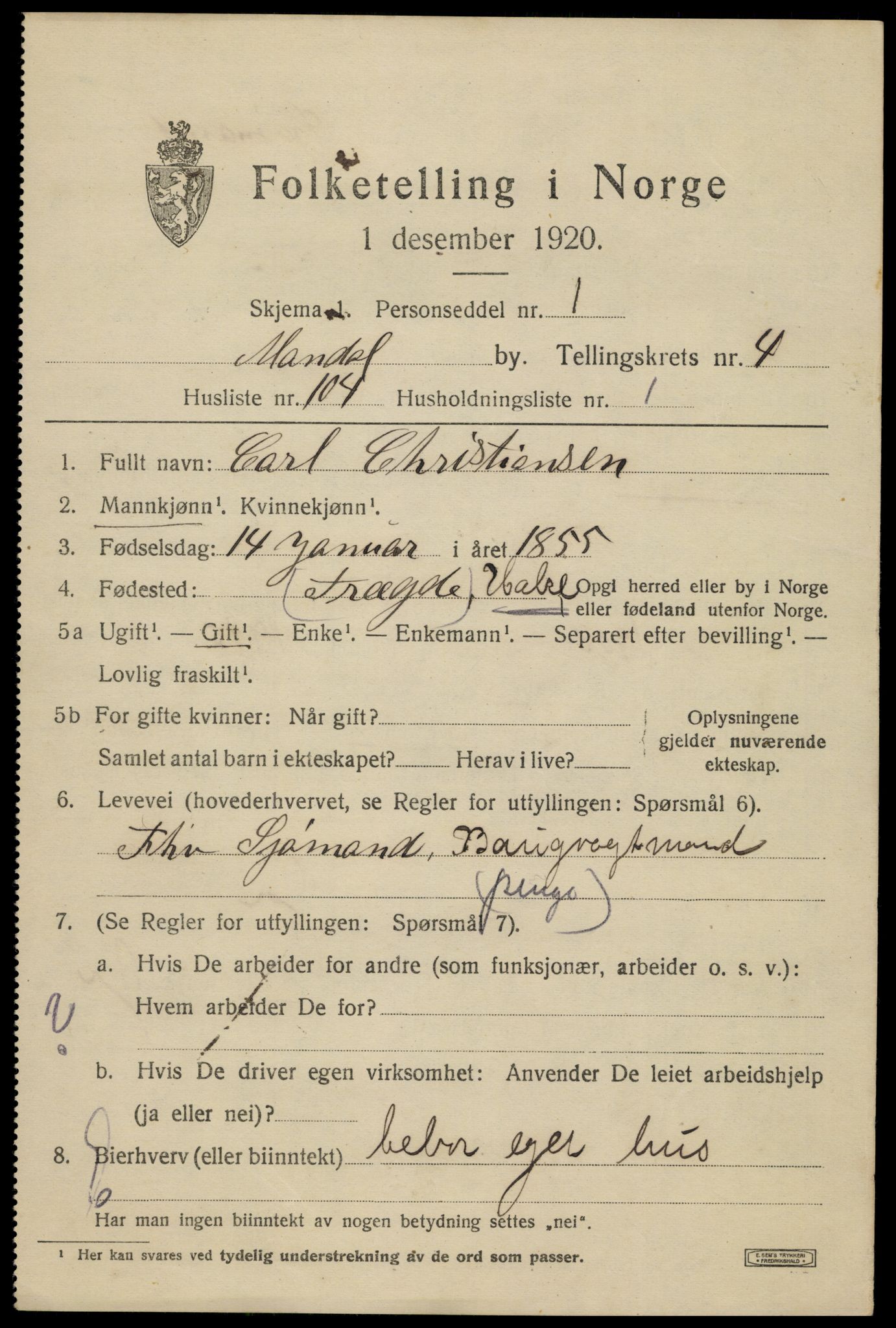 SAK, 1920 census for Mandal, 1920, p. 8151