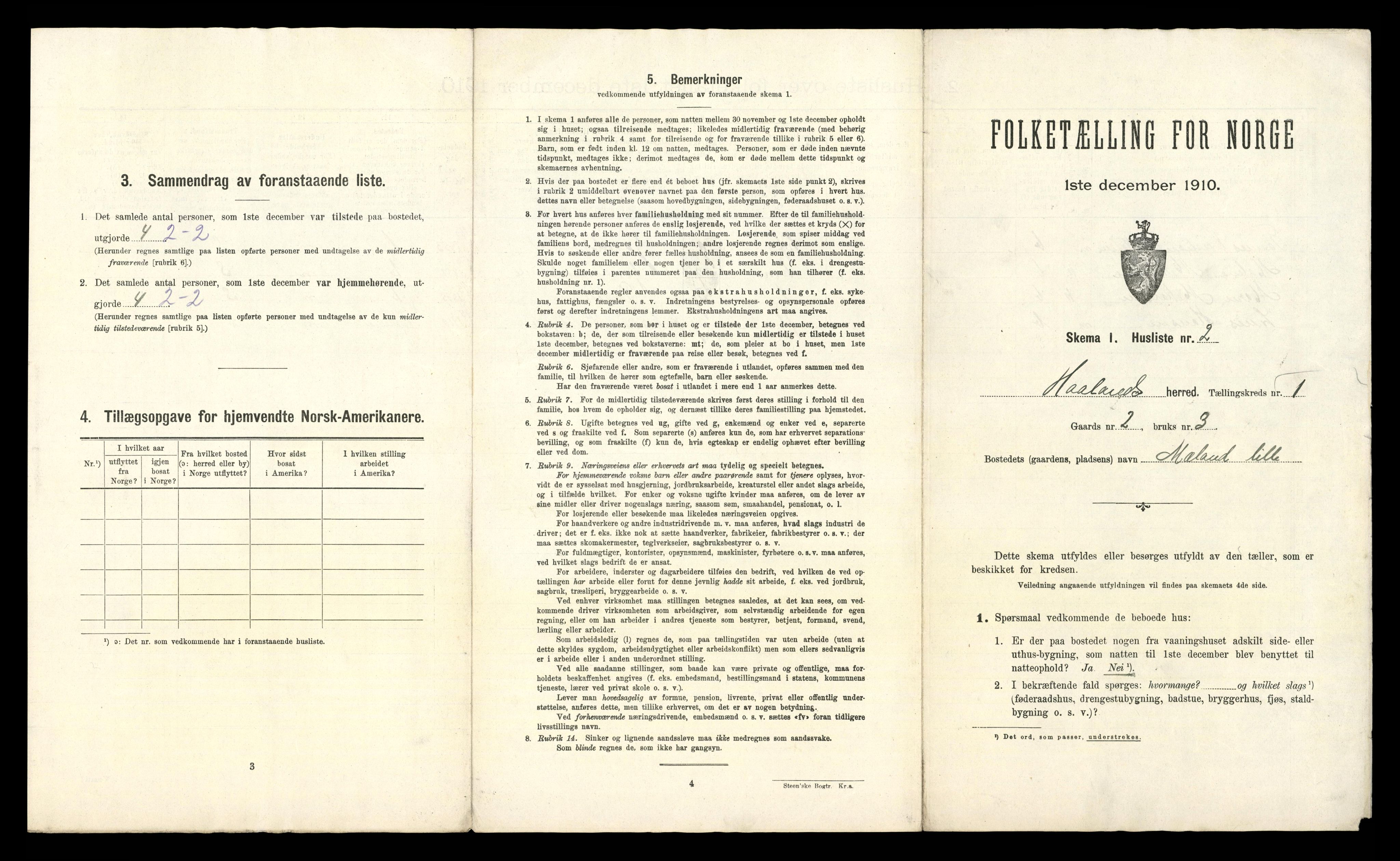 RA, 1910 census for Håland, 1910, p. 43