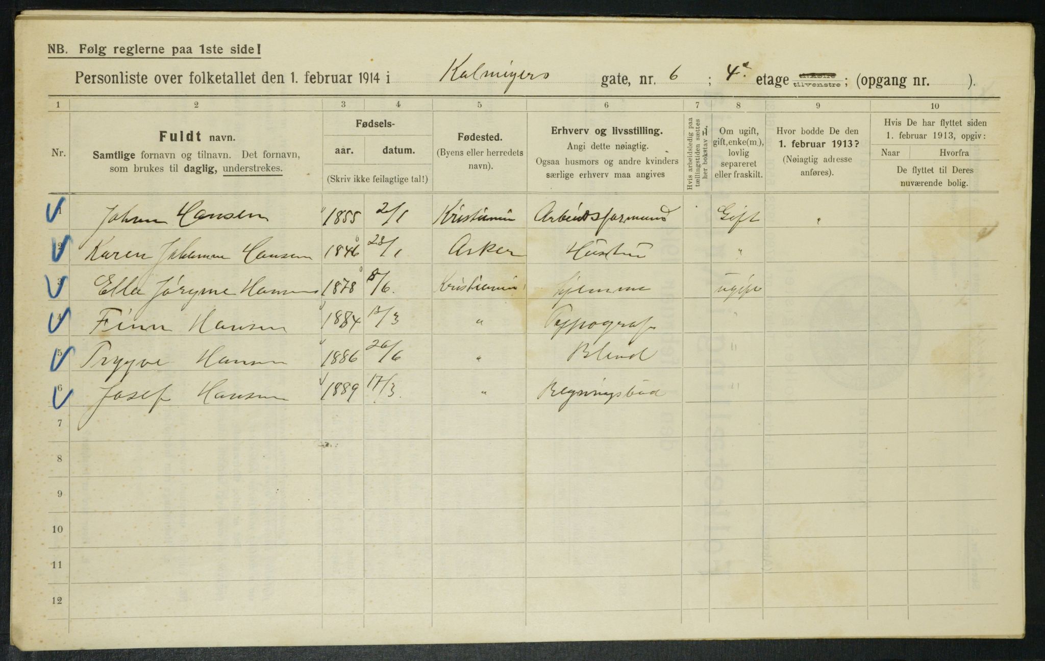 OBA, Municipal Census 1914 for Kristiania, 1914, p. 11536