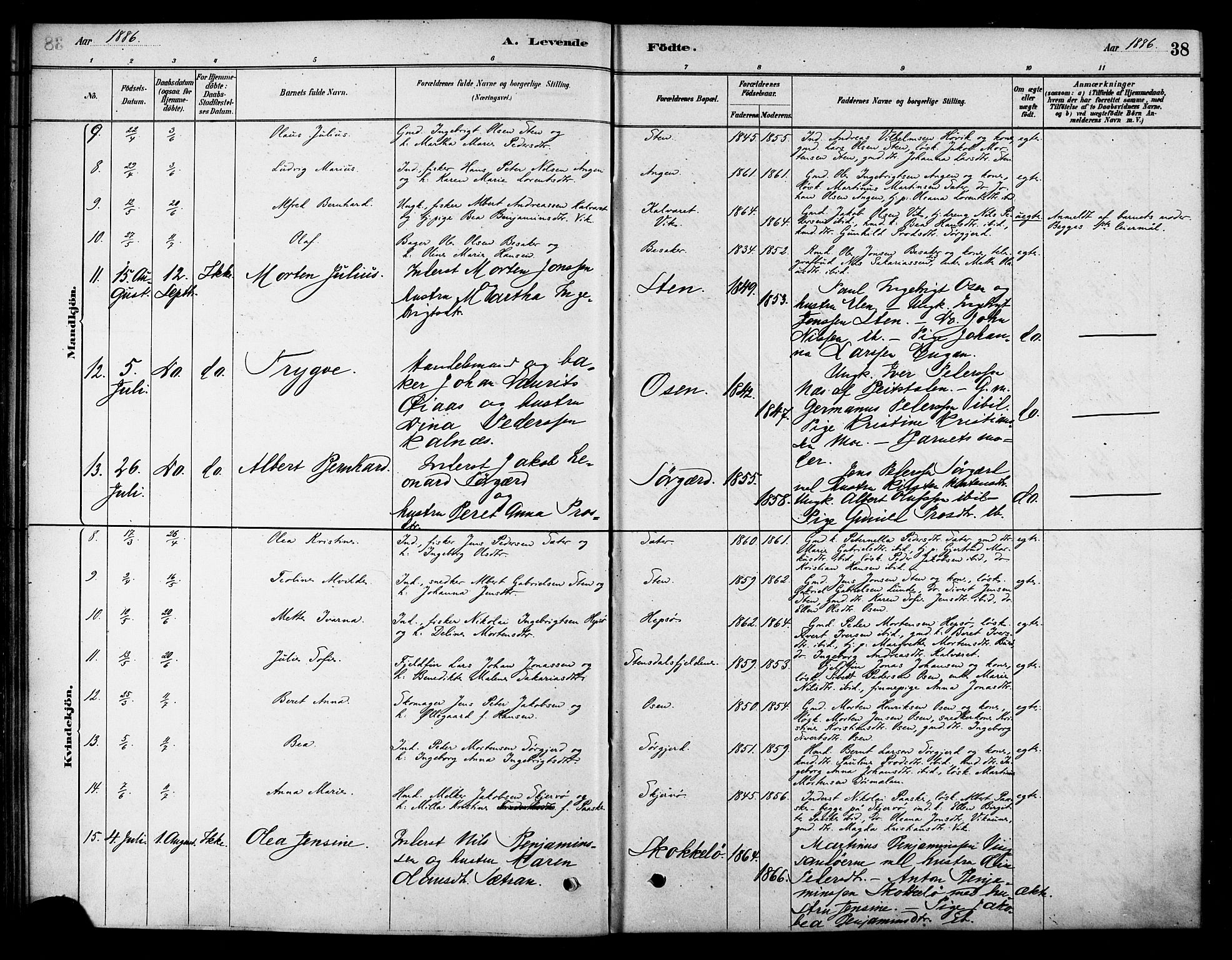 Ministerialprotokoller, klokkerbøker og fødselsregistre - Sør-Trøndelag, SAT/A-1456/658/L0722: Parish register (official) no. 658A01, 1879-1896, p. 38