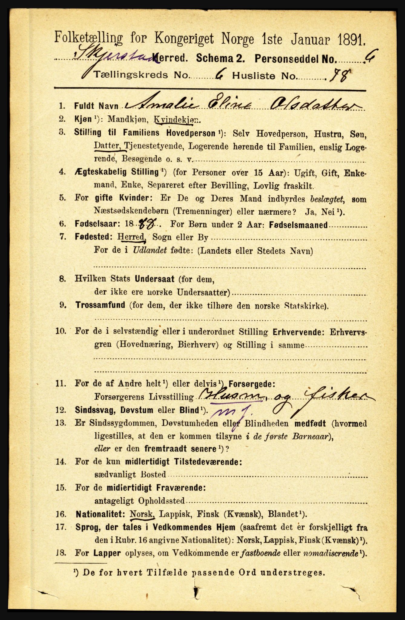 RA, 1891 census for 1842 Skjerstad, 1891, p. 2519