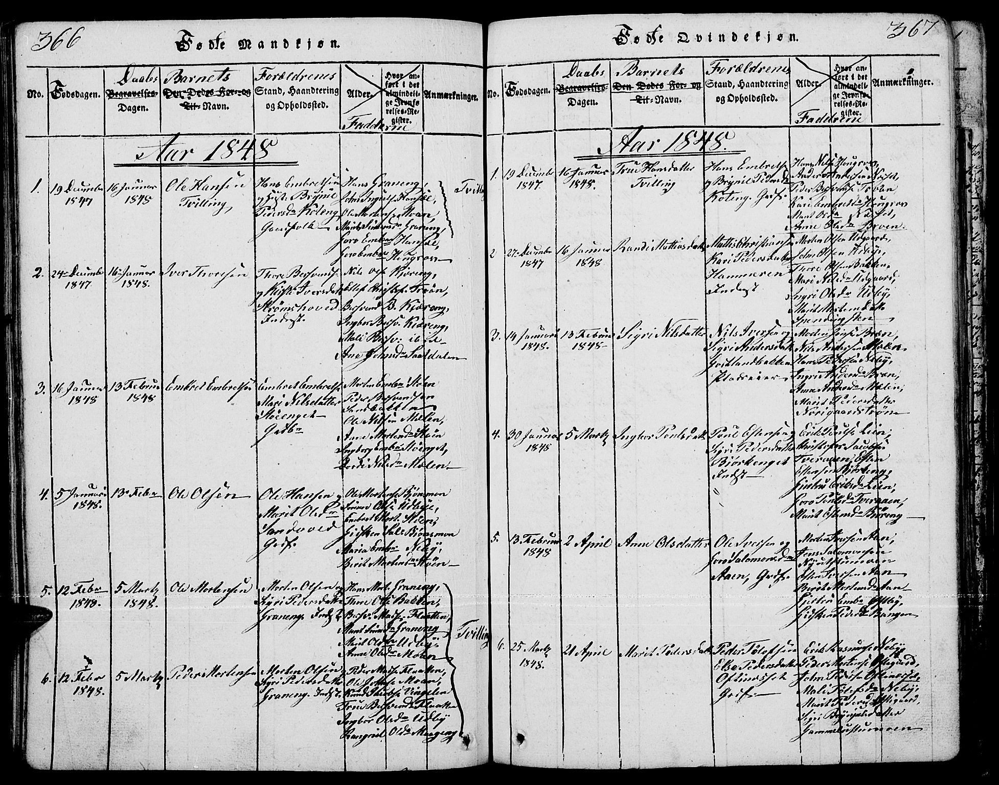 Tynset prestekontor, SAH/PREST-058/H/Ha/Hab/L0001: Parish register (copy) no. 1, 1814-1859, p. 366-367