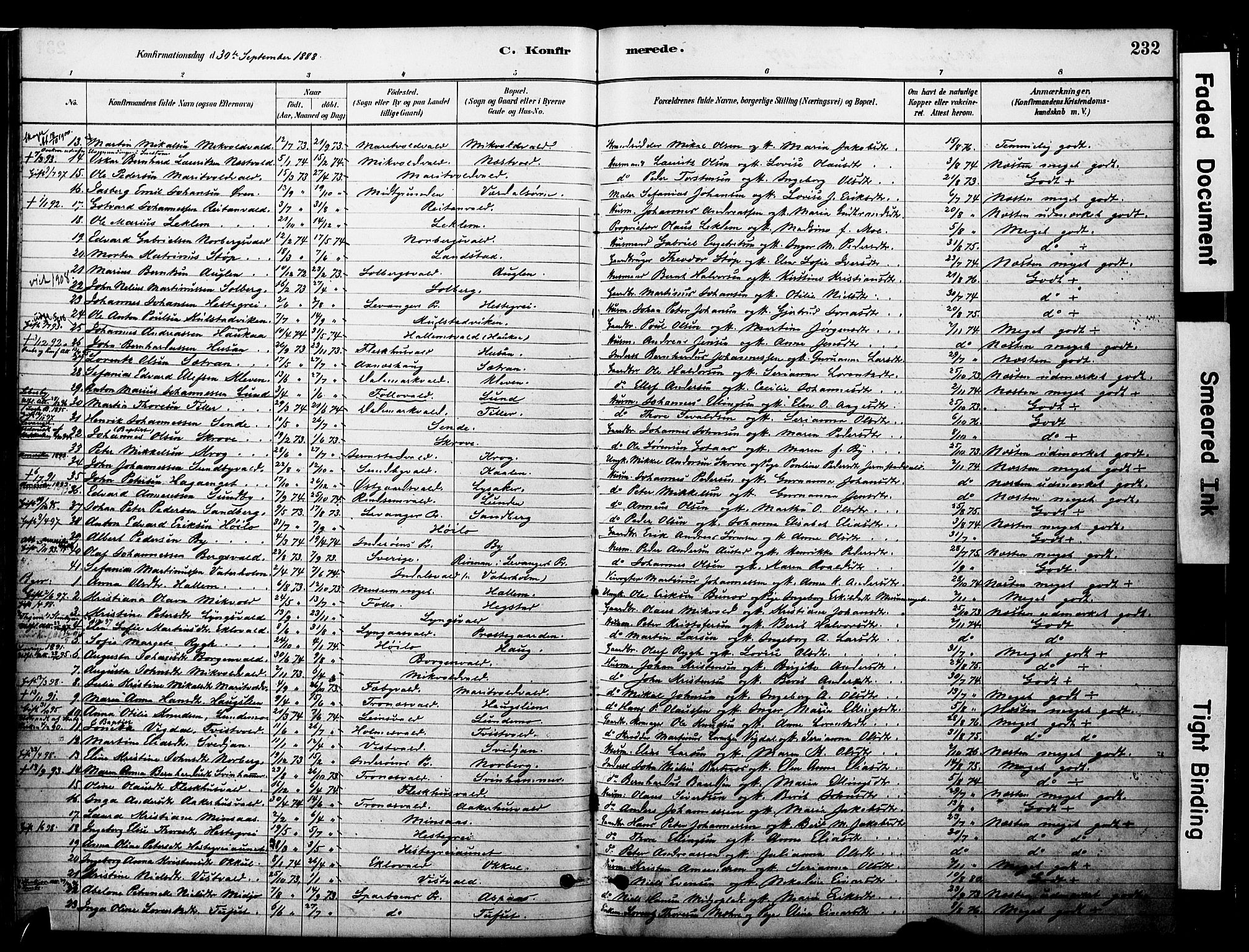 Ministerialprotokoller, klokkerbøker og fødselsregistre - Nord-Trøndelag, SAT/A-1458/723/L0244: Parish register (official) no. 723A13, 1881-1899, p. 232