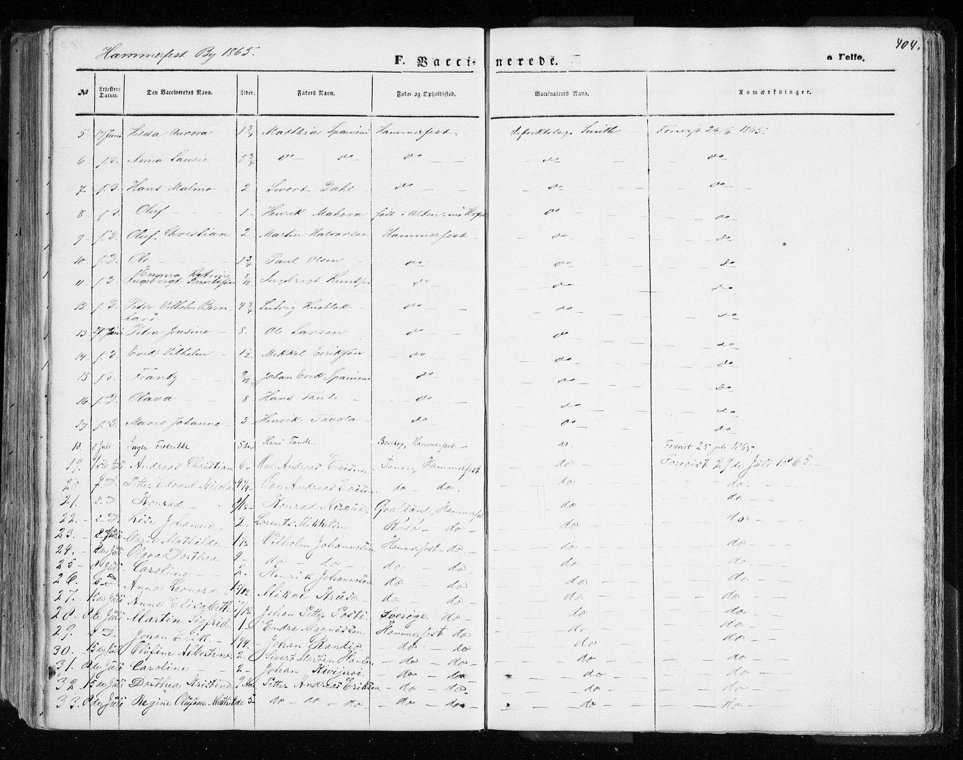 Hammerfest sokneprestkontor, SATØ/S-1347/H/Ha/L0005.kirke: Parish register (official) no. 5, 1857-1869, p. 404
