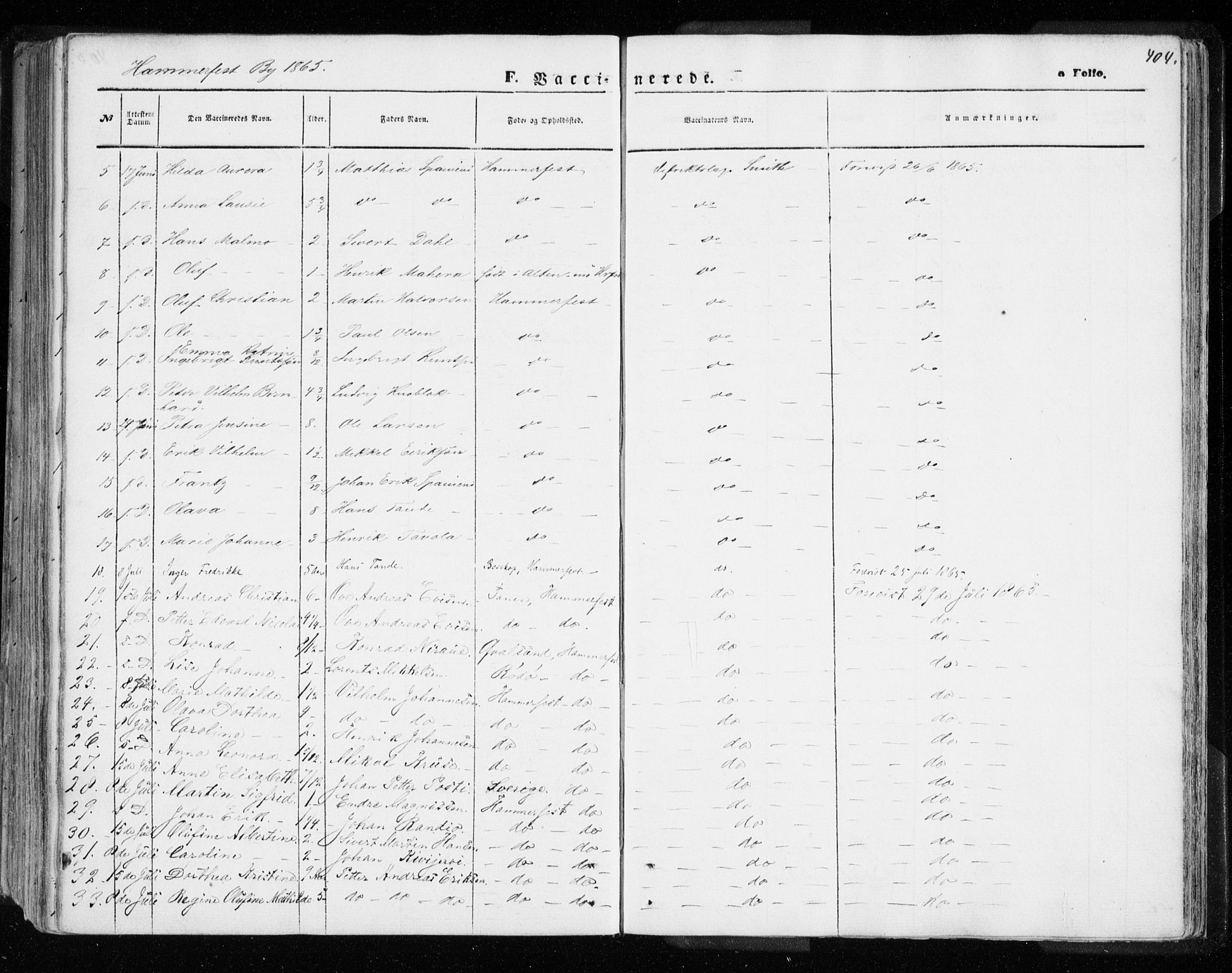 Hammerfest sokneprestkontor, AV/SATØ-S-1347/H/Ha/L0005.kirke: Parish register (official) no. 5, 1857-1869, p. 404