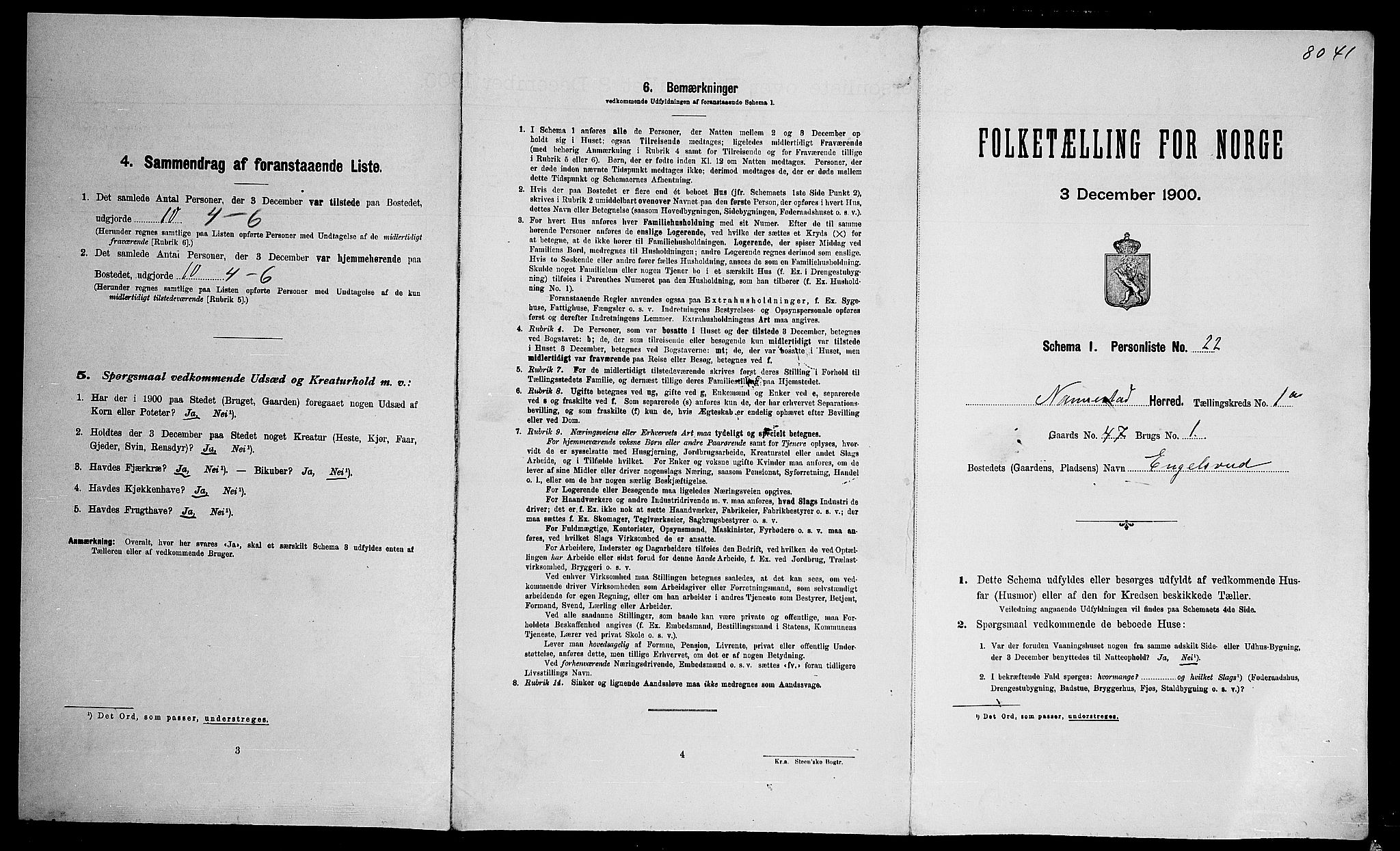 SAO, 1900 census for Nannestad, 1900