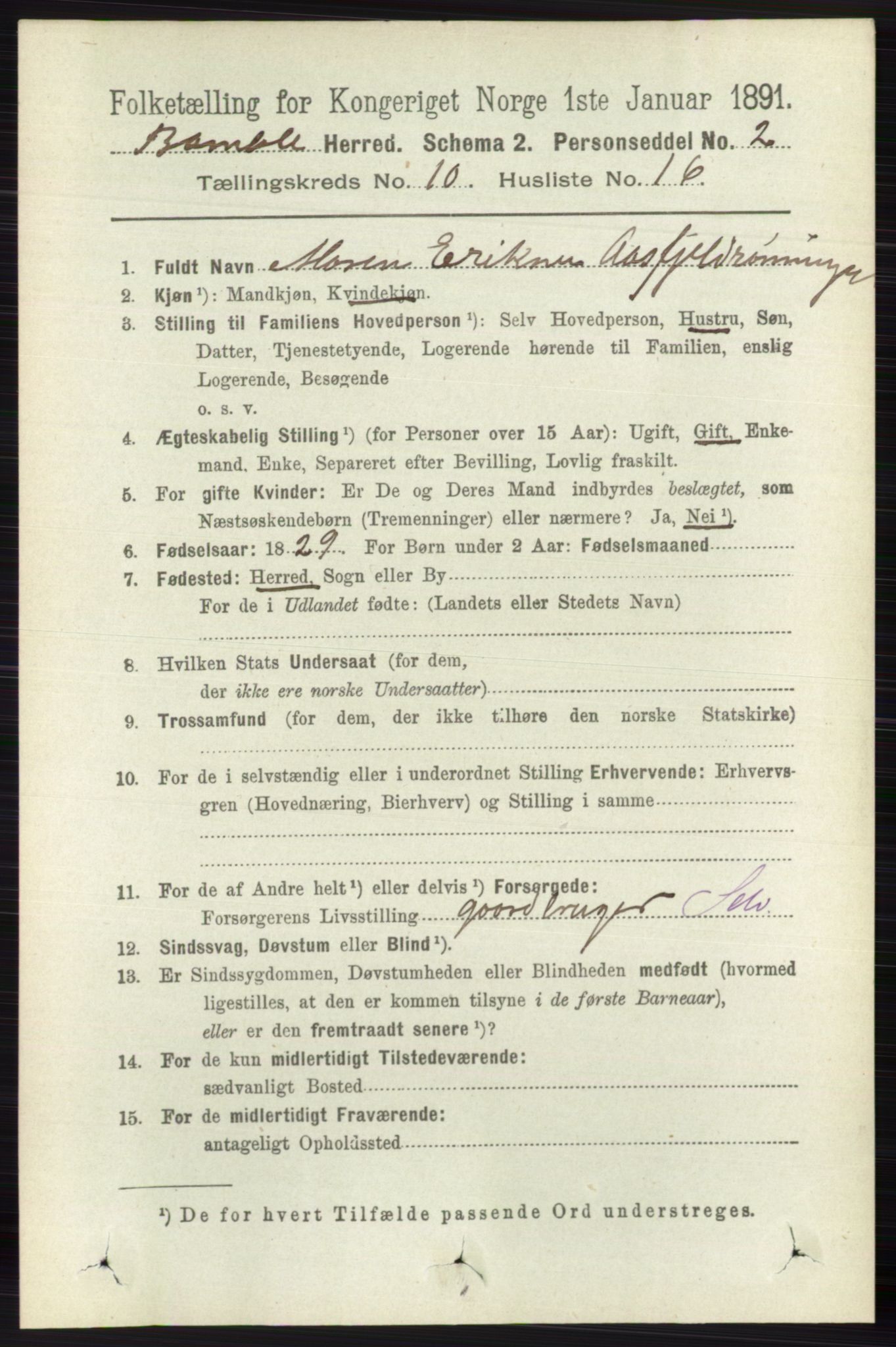 RA, 1891 census for 0814 Bamble, 1891, p. 5886