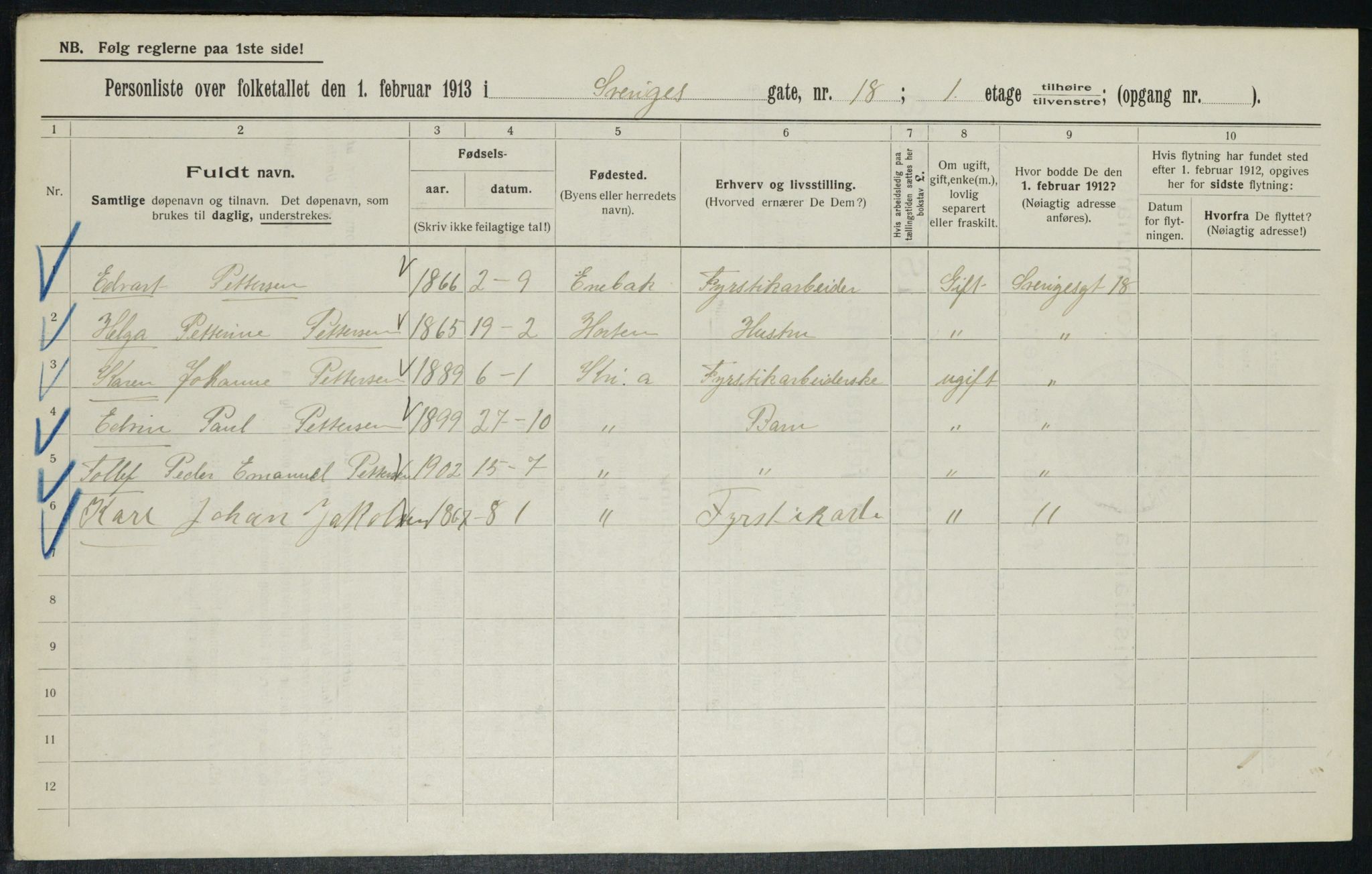 OBA, Municipal Census 1913 for Kristiania, 1913, p. 105993