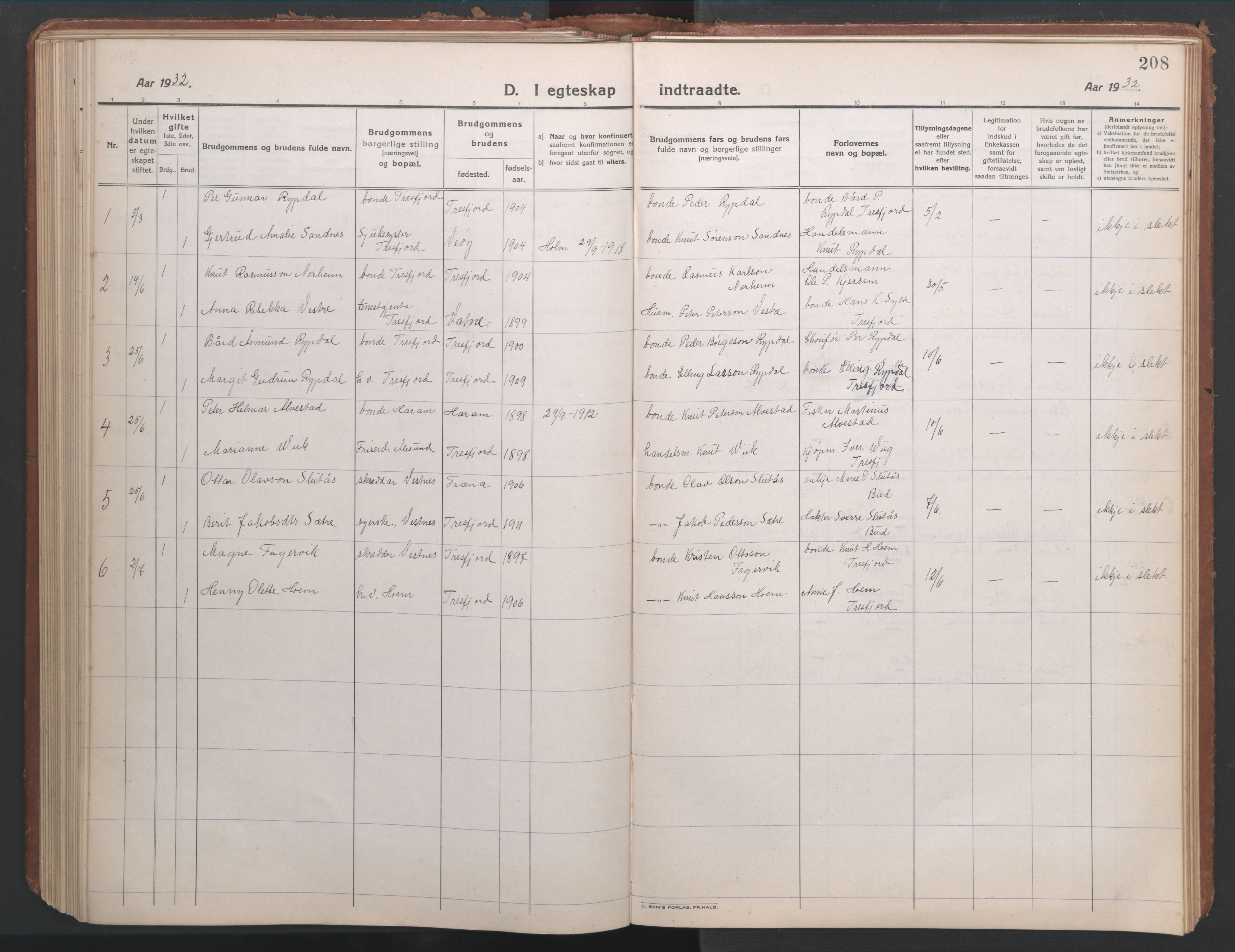 Ministerialprotokoller, klokkerbøker og fødselsregistre - Møre og Romsdal, SAT/A-1454/541/L0548: Parish register (copy) no. 541C03, 1921-1960, p. 208