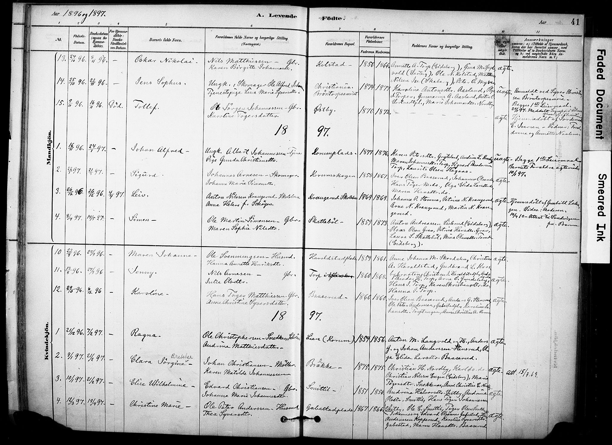 Rakkestad prestekontor Kirkebøker, AV/SAO-A-2008/F/Fc/L0001: Parish register (official) no. III 1, 1878-1905, p. 41