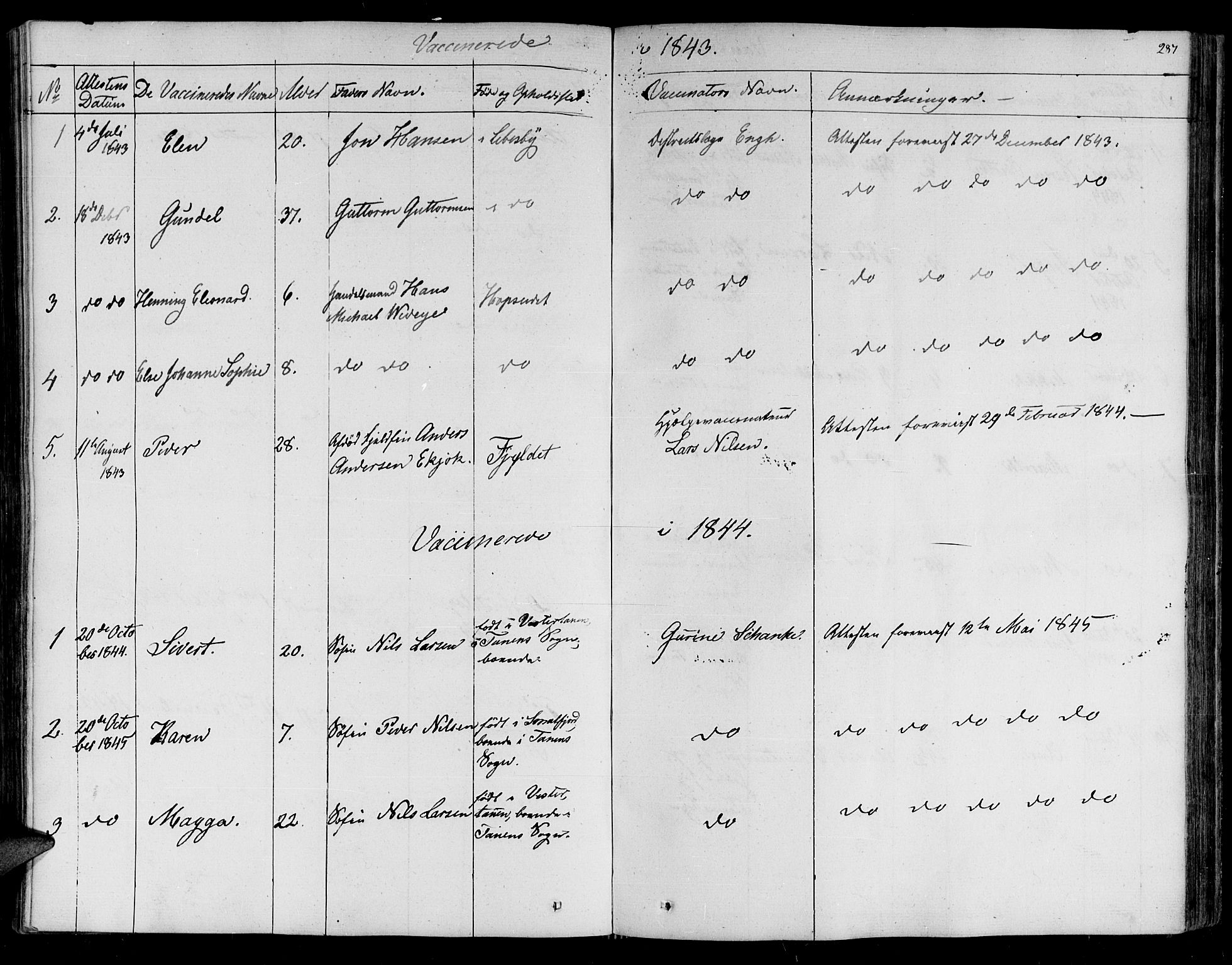 Lebesby sokneprestkontor, AV/SATØ-S-1353/H/Ha/L0003kirke: Parish register (official) no. 3, 1833-1852, p. 287