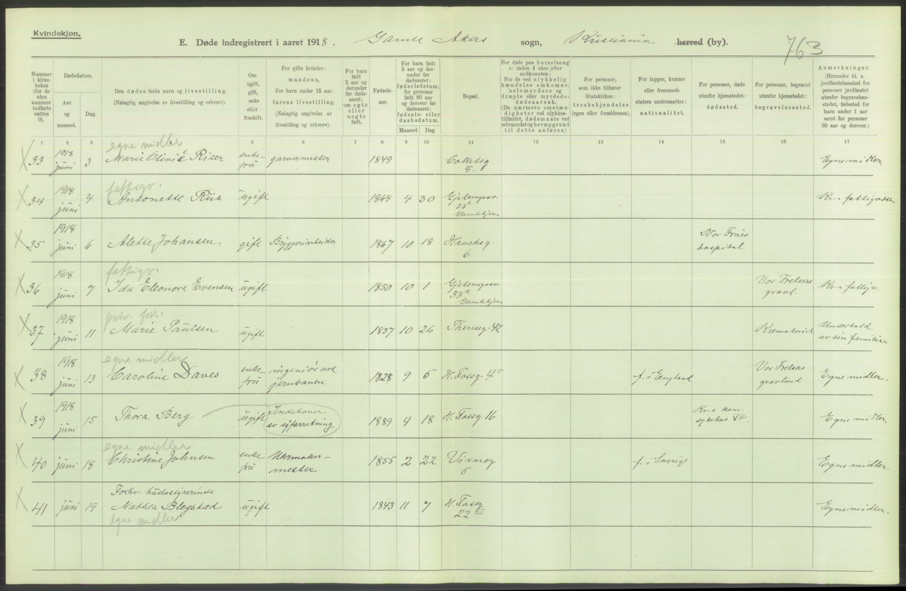 Statistisk sentralbyrå, Sosiodemografiske emner, Befolkning, AV/RA-S-2228/D/Df/Dfb/Dfbh/L0010: Kristiania: Døde, 1918, p. 352