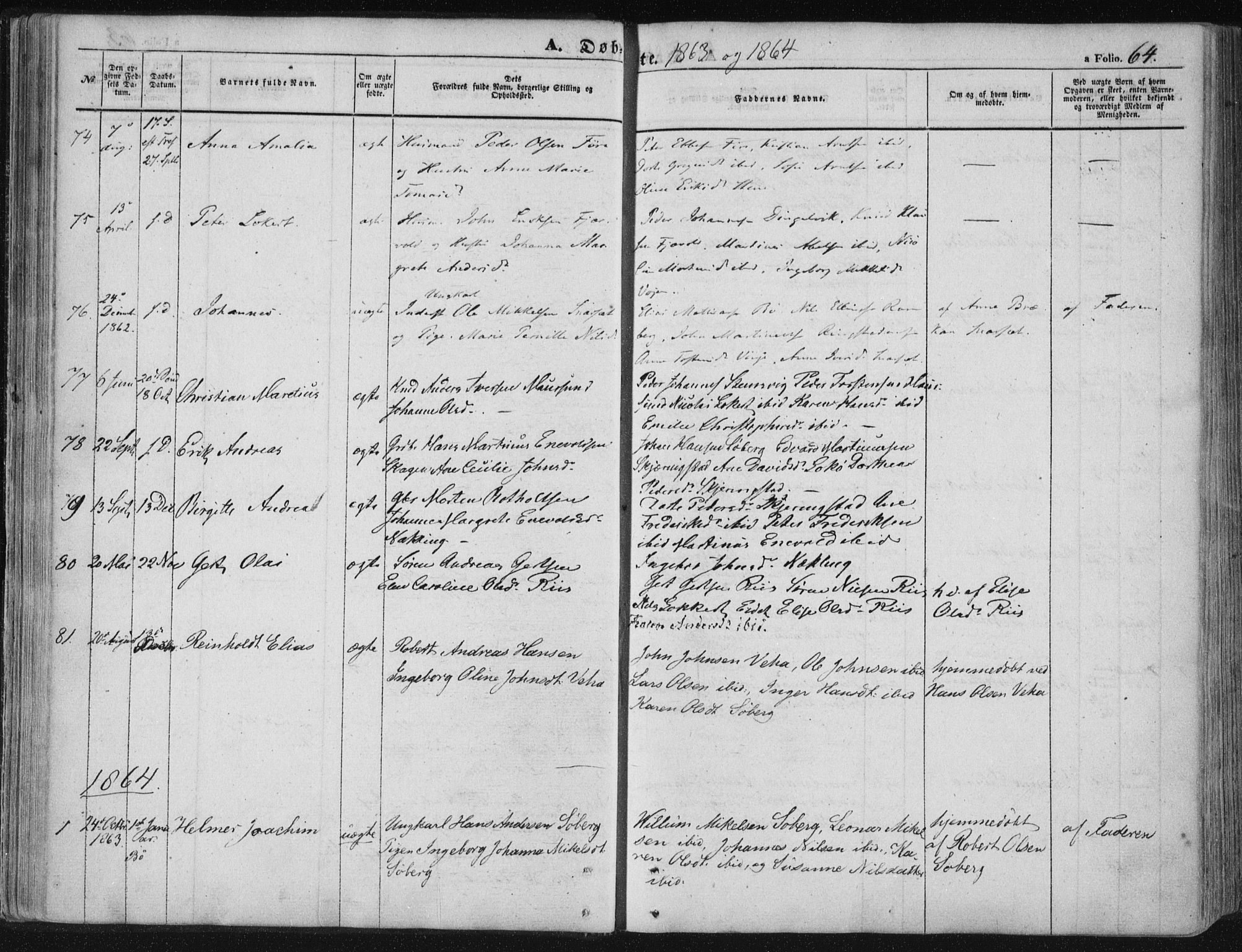 Ministerialprotokoller, klokkerbøker og fødselsregistre - Nordland, SAT/A-1459/891/L1300: Parish register (official) no. 891A05, 1856-1870, p. 64