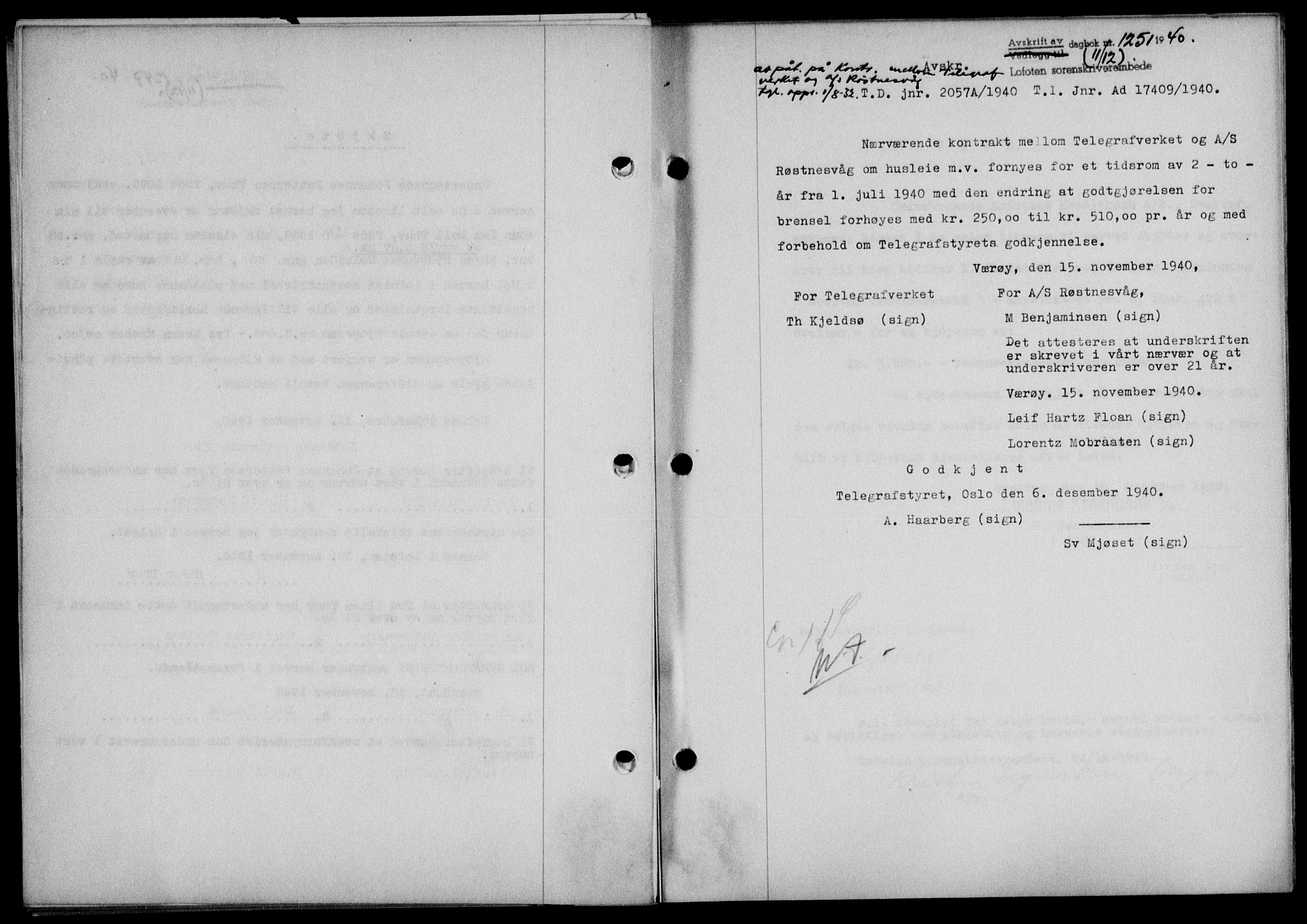 Lofoten sorenskriveri, SAT/A-0017/1/2/2C/L0008a: Mortgage book no. 8a, 1940-1941, Diary no: : 1251/1940