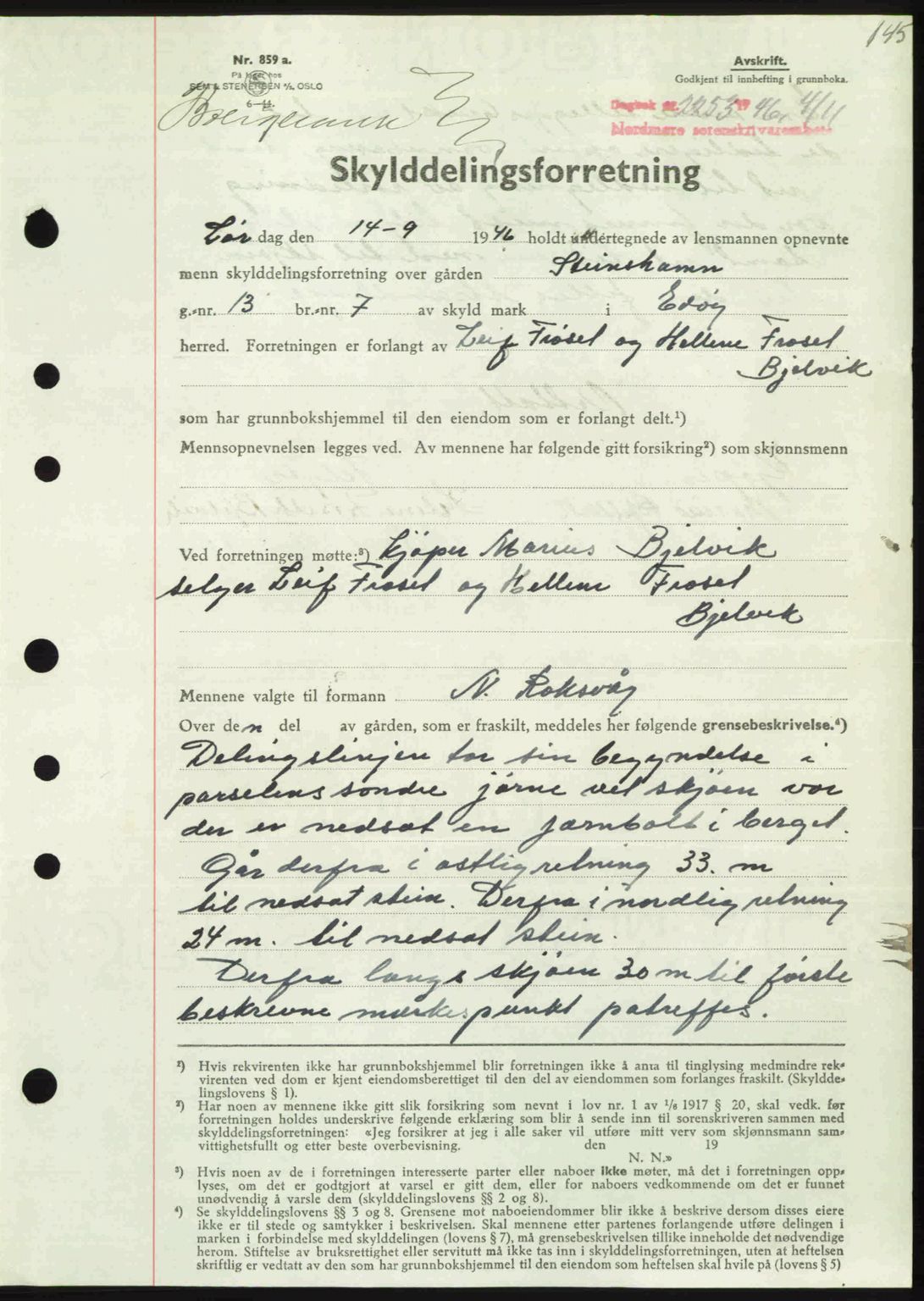 Nordmøre sorenskriveri, AV/SAT-A-4132/1/2/2Ca: Mortgage book no. A103, 1946-1947, Diary no: : 2253/1946