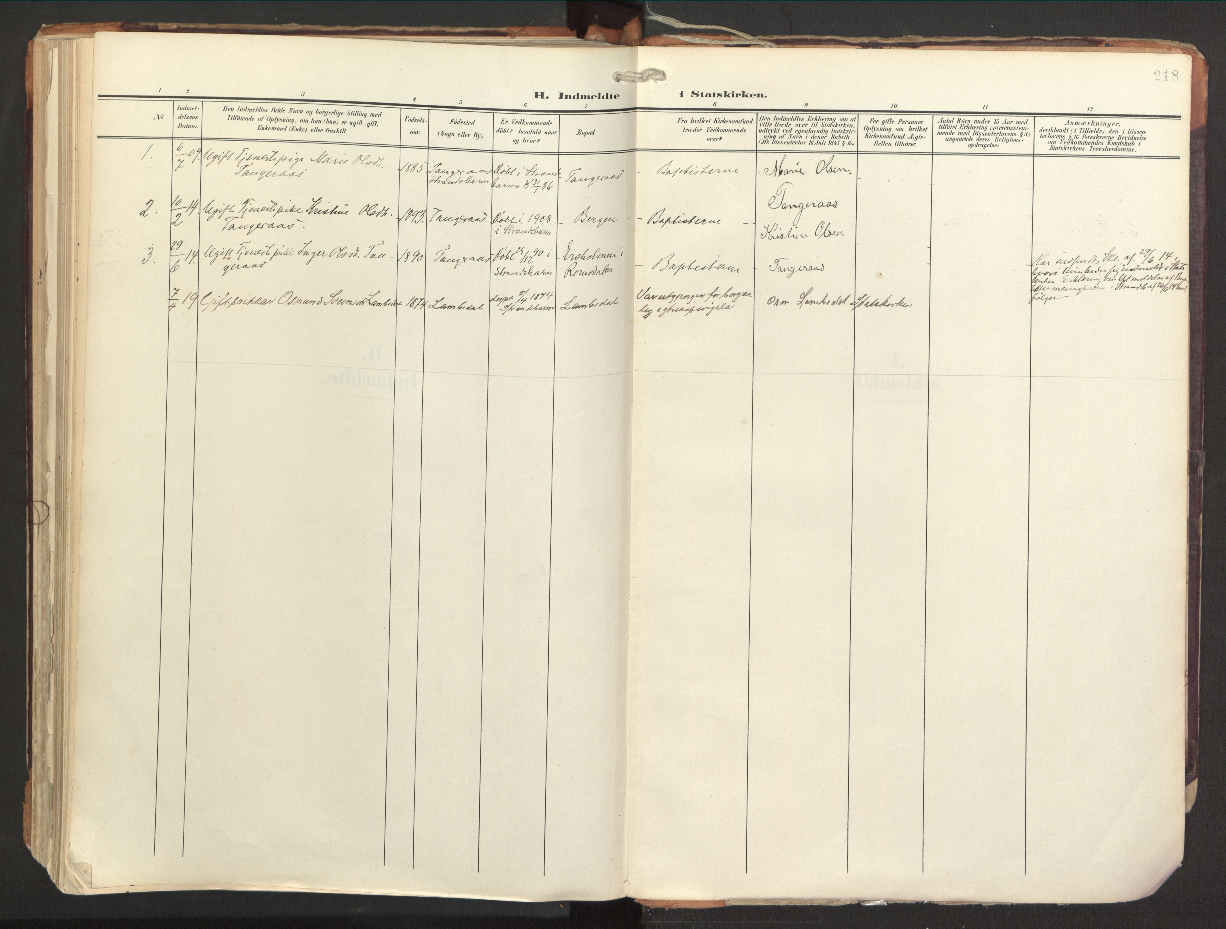 Strandebarm sokneprestembete, SAB/A-78401/H/Haa: Parish register (official) no. B 2, 1909-1941, p. 218