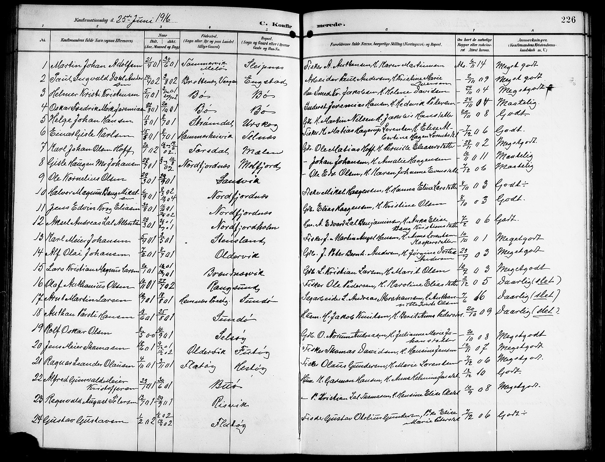 Ministerialprotokoller, klokkerbøker og fødselsregistre - Nordland, SAT/A-1459/841/L0621: Parish register (copy) no. 841C05, 1897-1923, p. 226