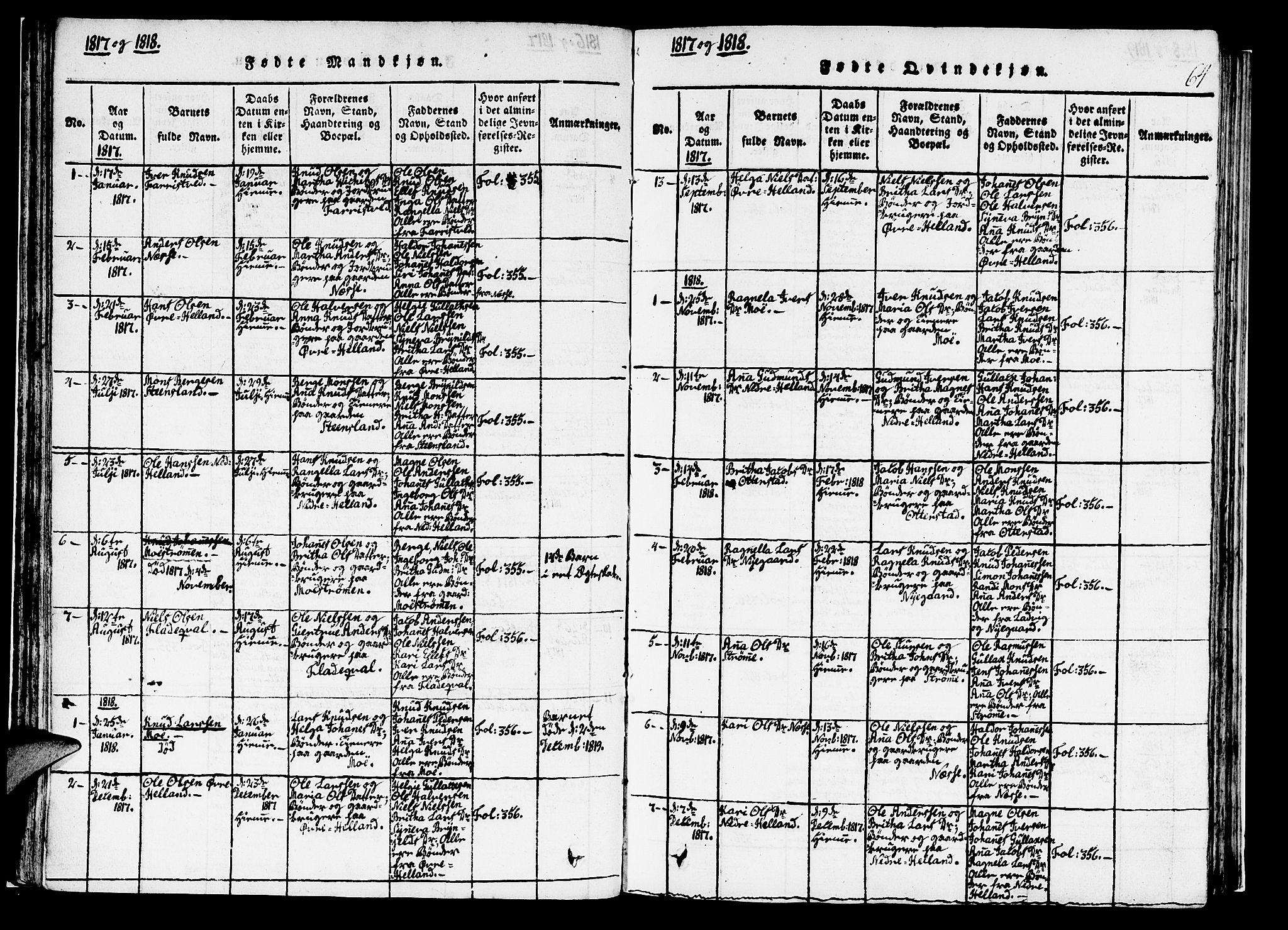 Hosanger sokneprestembete, AV/SAB-A-75801/H/Haa: Parish register (official) no. A 5, 1815-1824, p. 64