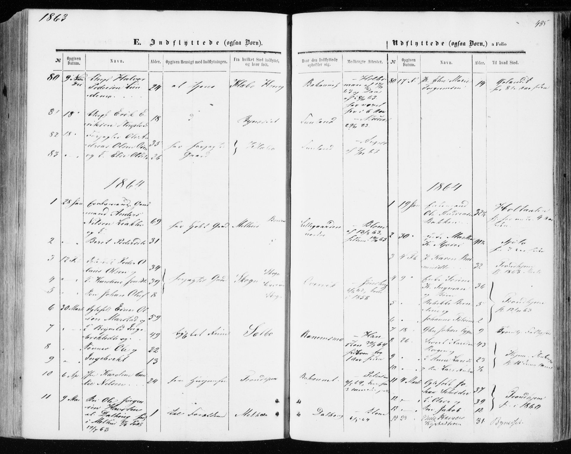 Ministerialprotokoller, klokkerbøker og fødselsregistre - Sør-Trøndelag, AV/SAT-A-1456/606/L0292: Parish register (official) no. 606A07, 1856-1865, p. 485