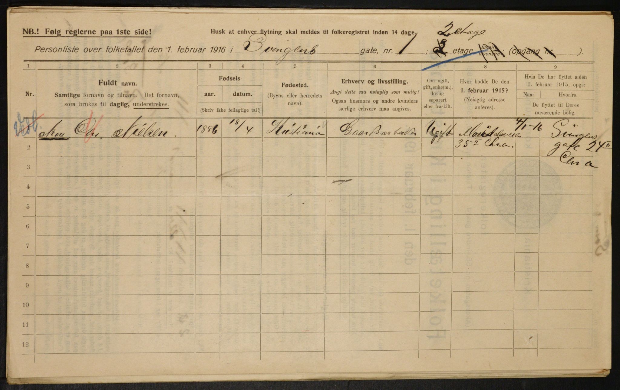 OBA, Municipal Census 1916 for Kristiania, 1916, p. 109067