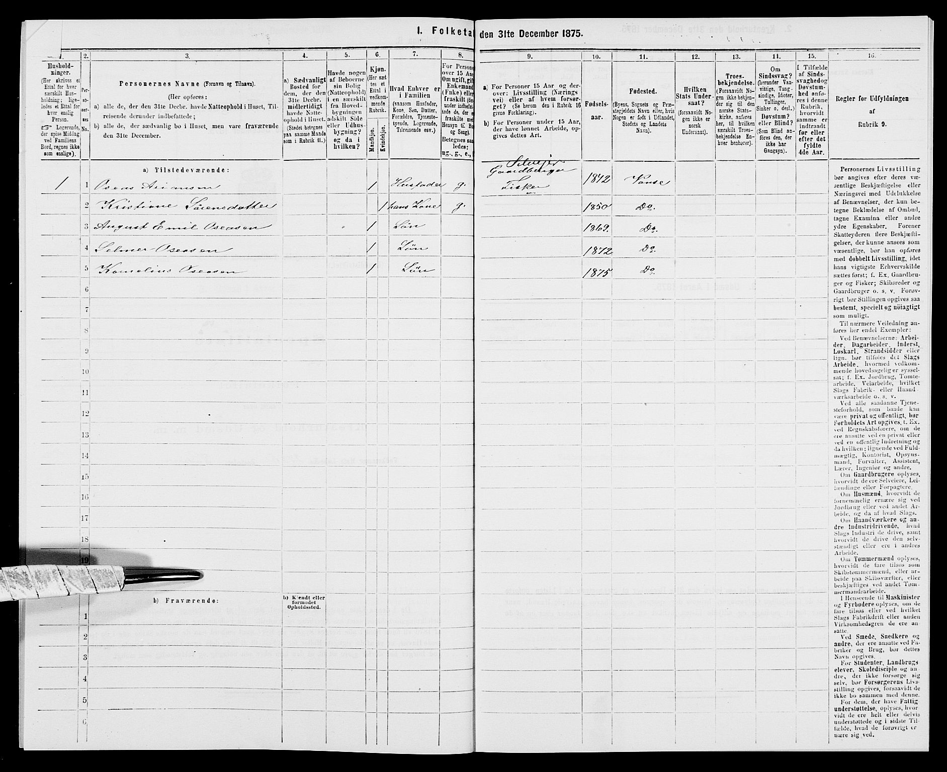 SAK, 1875 census for 1041L Vanse/Vanse og Farsund, 1875, p. 699