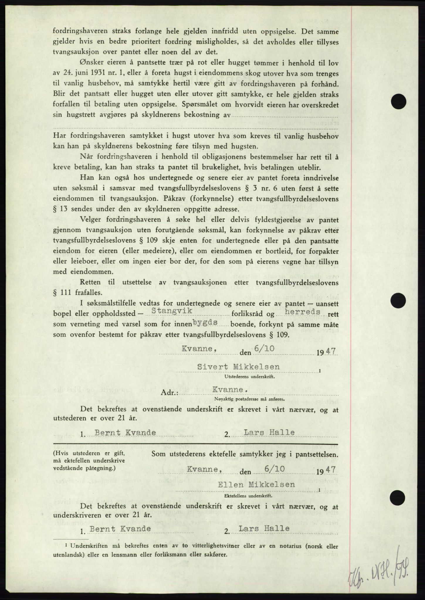 Nordmøre sorenskriveri, AV/SAT-A-4132/1/2/2Ca: Mortgage book no. B97, 1947-1948, Diary no: : 2331/1947