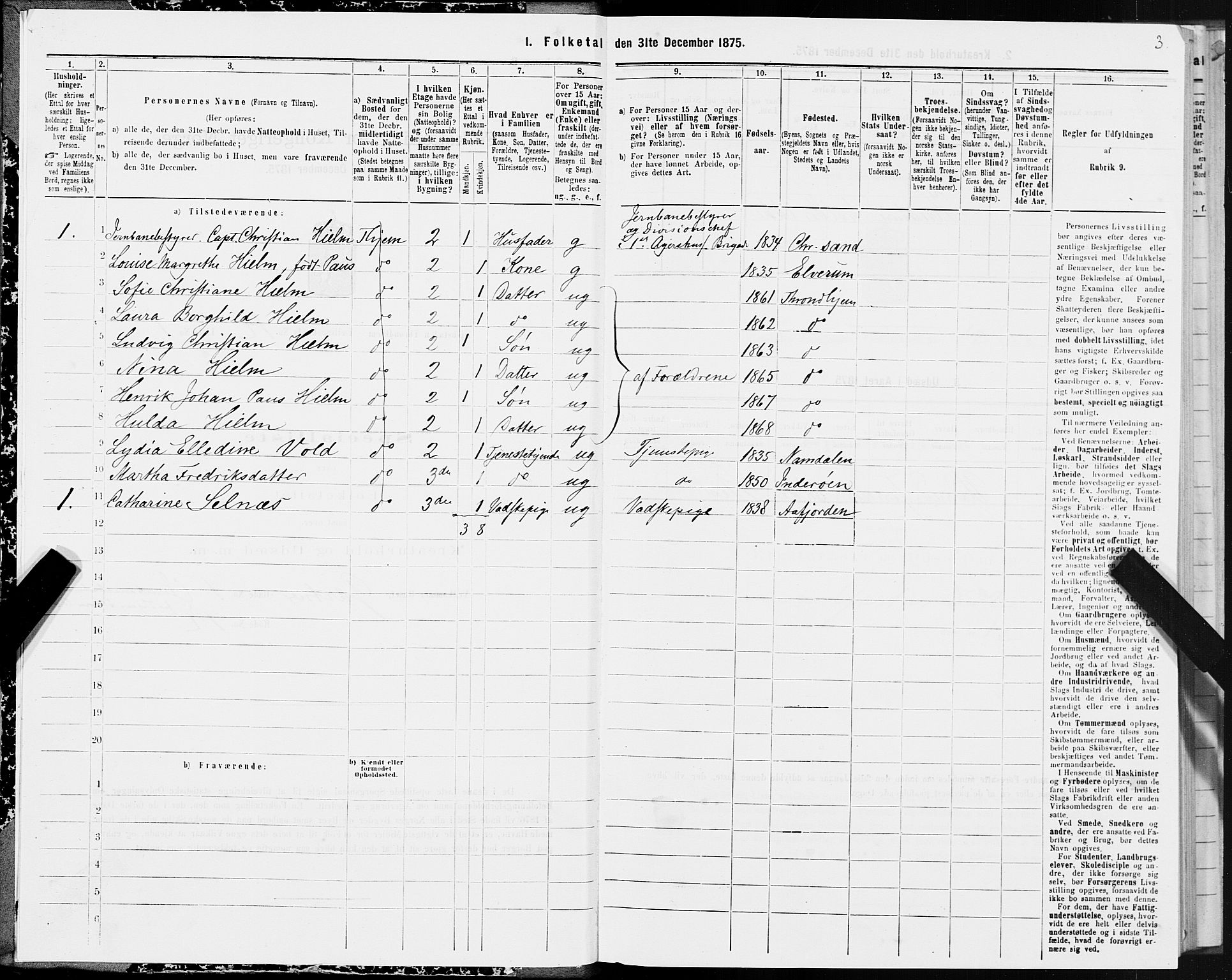 SAT, 1875 census for 1601 Trondheim, 1875, p. 7003