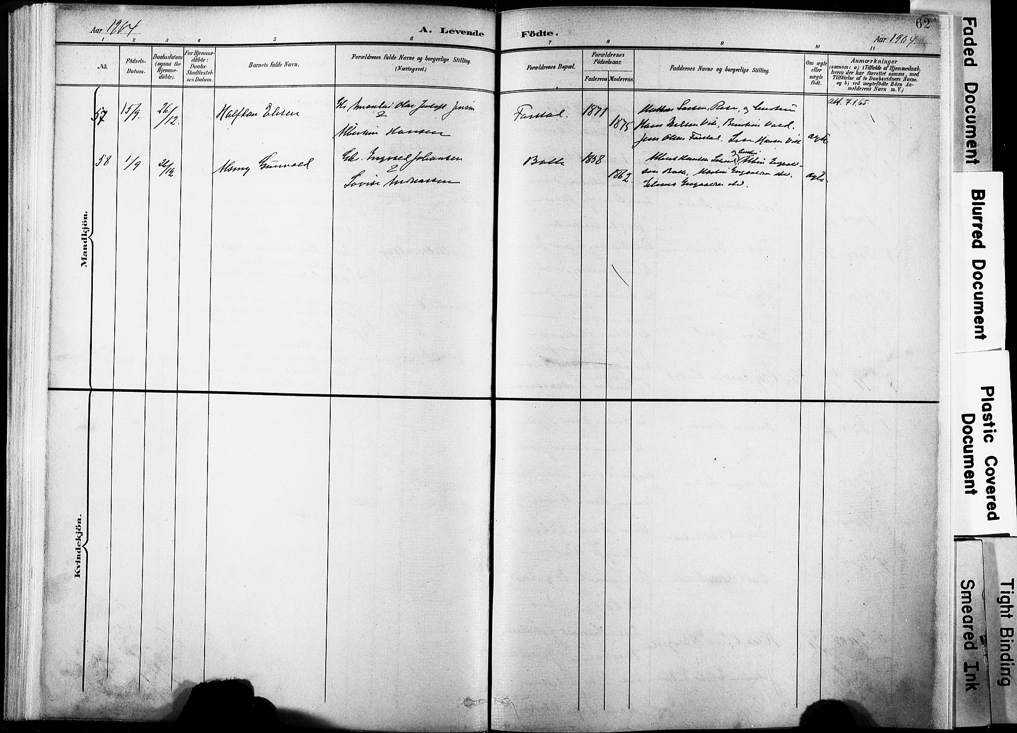 Ministerialprotokoller, klokkerbøker og fødselsregistre - Nordland, AV/SAT-A-1459/881/L1151: Parish register (official) no. 881A04, 1899-1907, p. 62