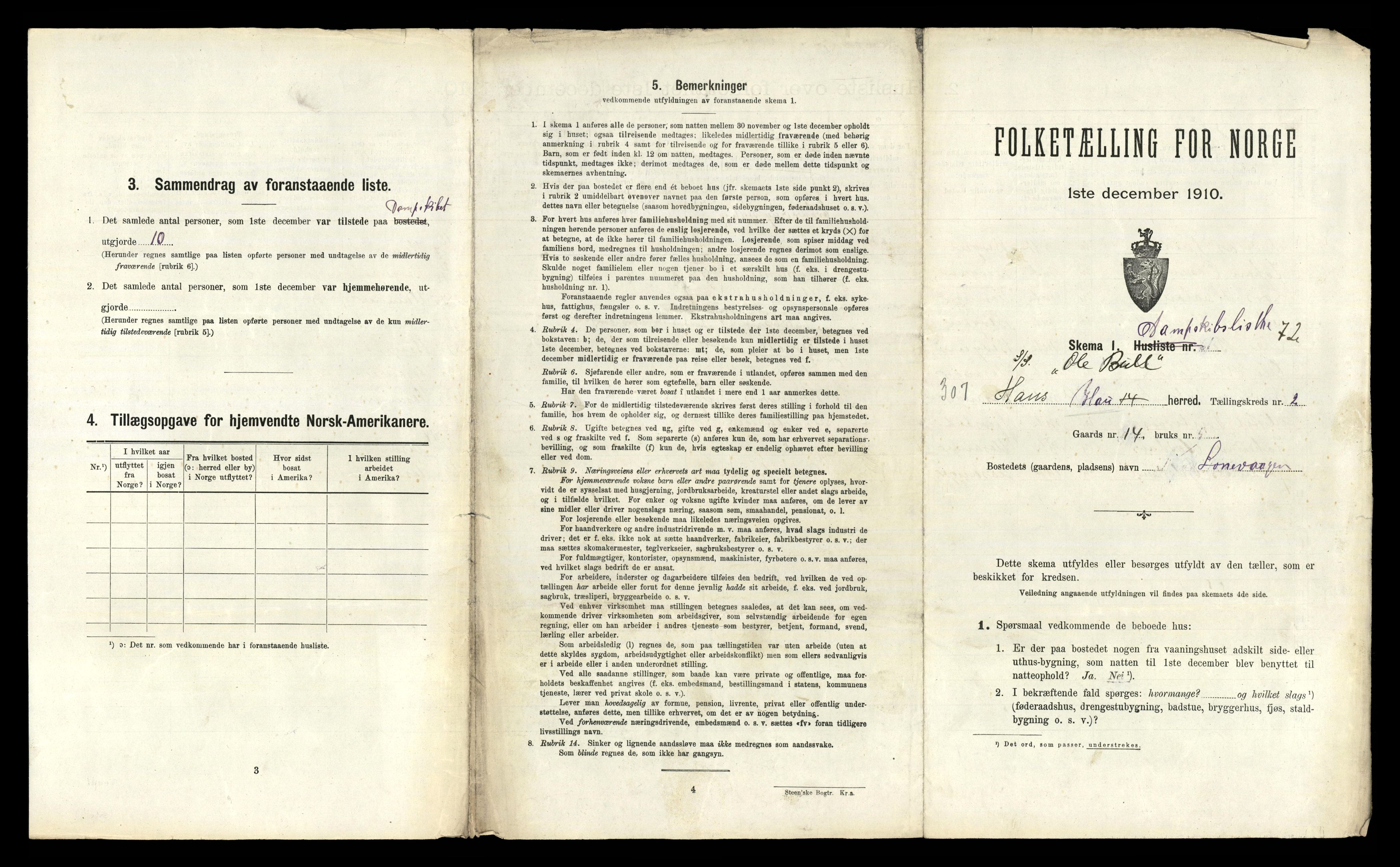 RA, 1910 census for Haus, 1910, p. 326