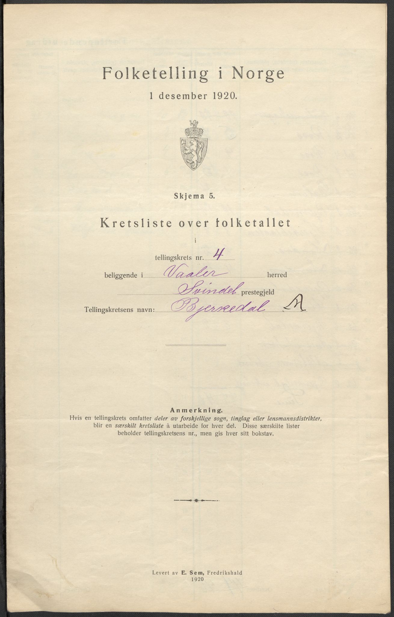 SAO, 1920 census for Våler, 1920, p. 20