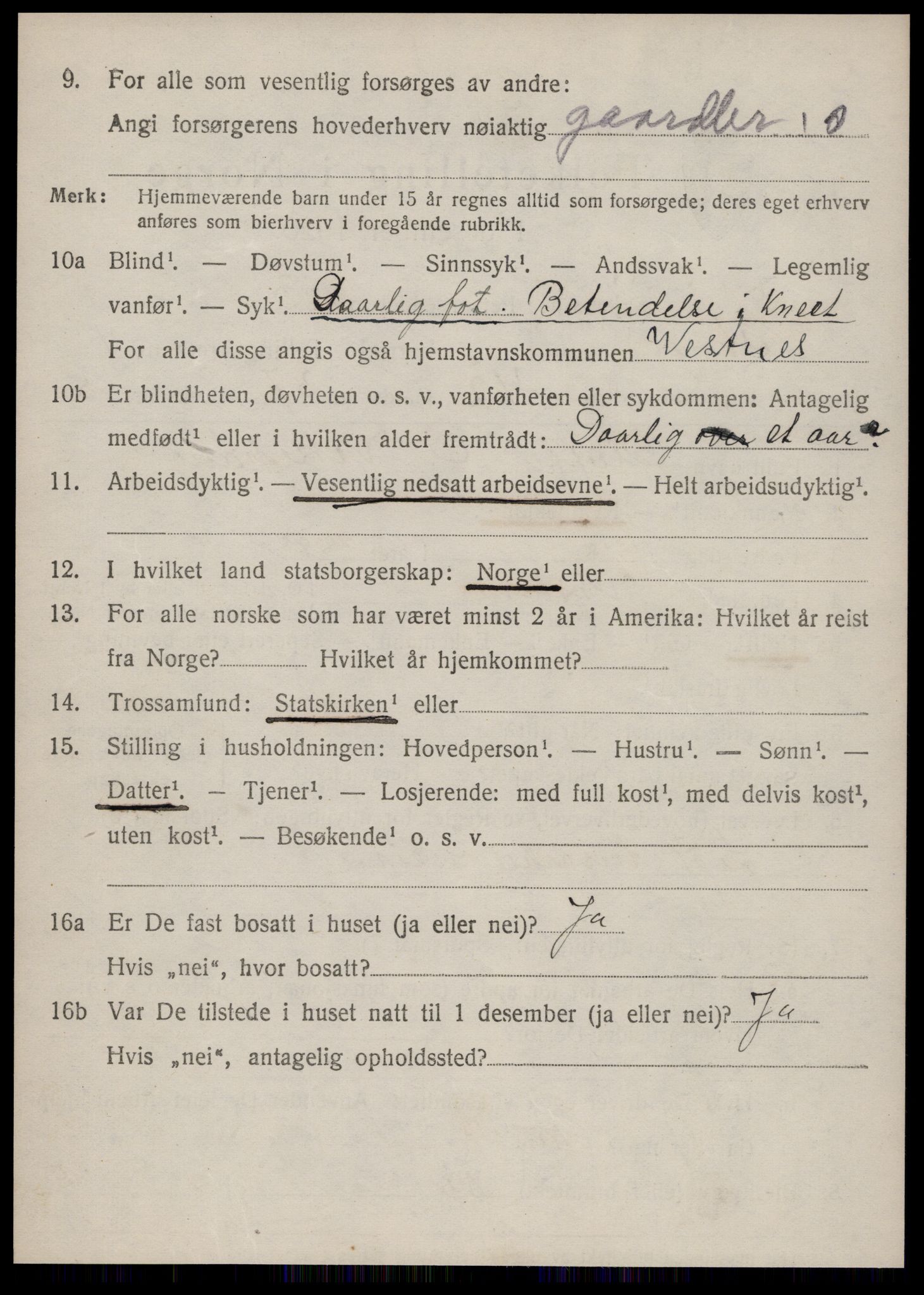 SAT, 1920 census for Vestnes, 1920, p. 1724