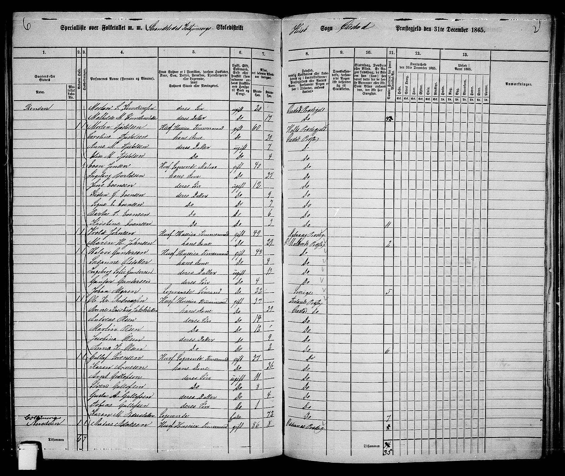 RA, 1865 census for Øyestad, 1865, p. 223