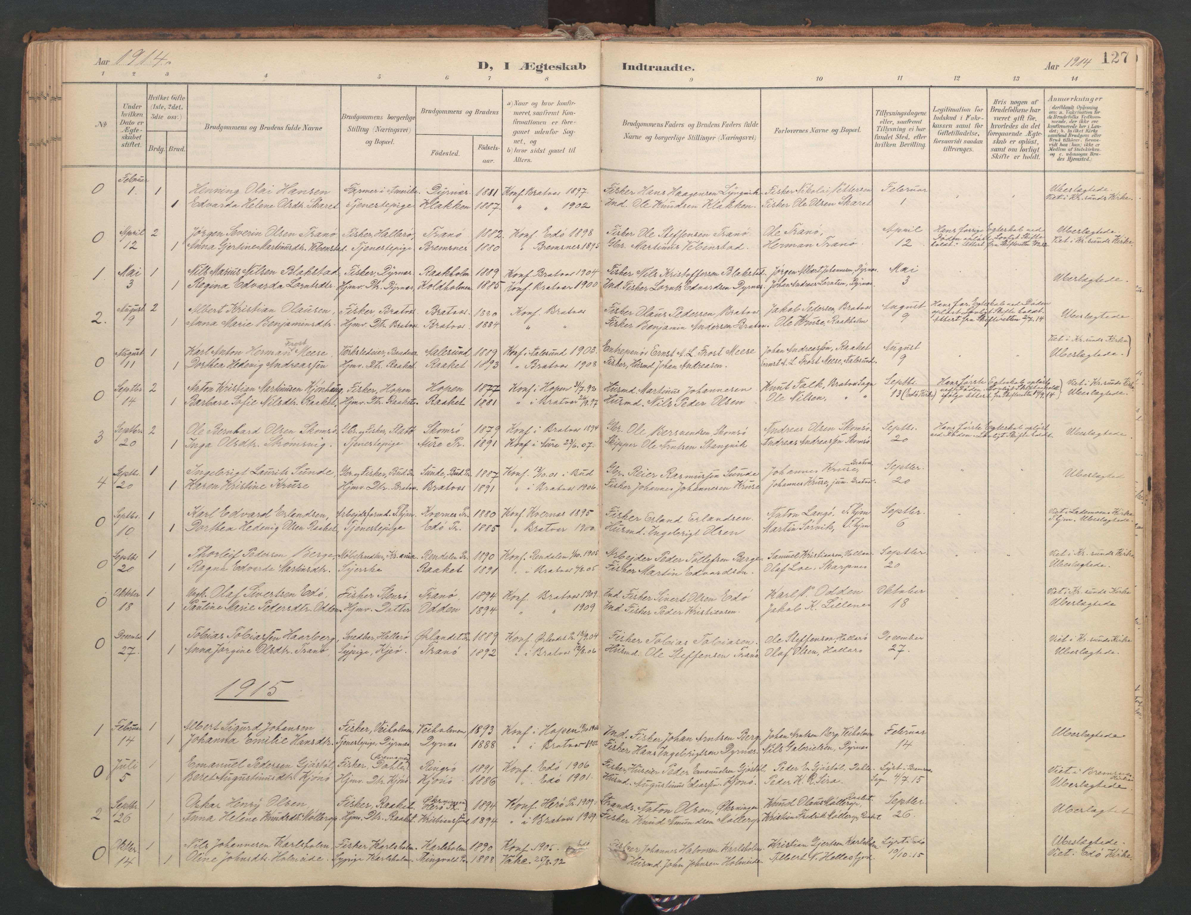Ministerialprotokoller, klokkerbøker og fødselsregistre - Møre og Romsdal, SAT/A-1454/582/L0948: Parish register (official) no. 582A02, 1901-1922, p. 127
