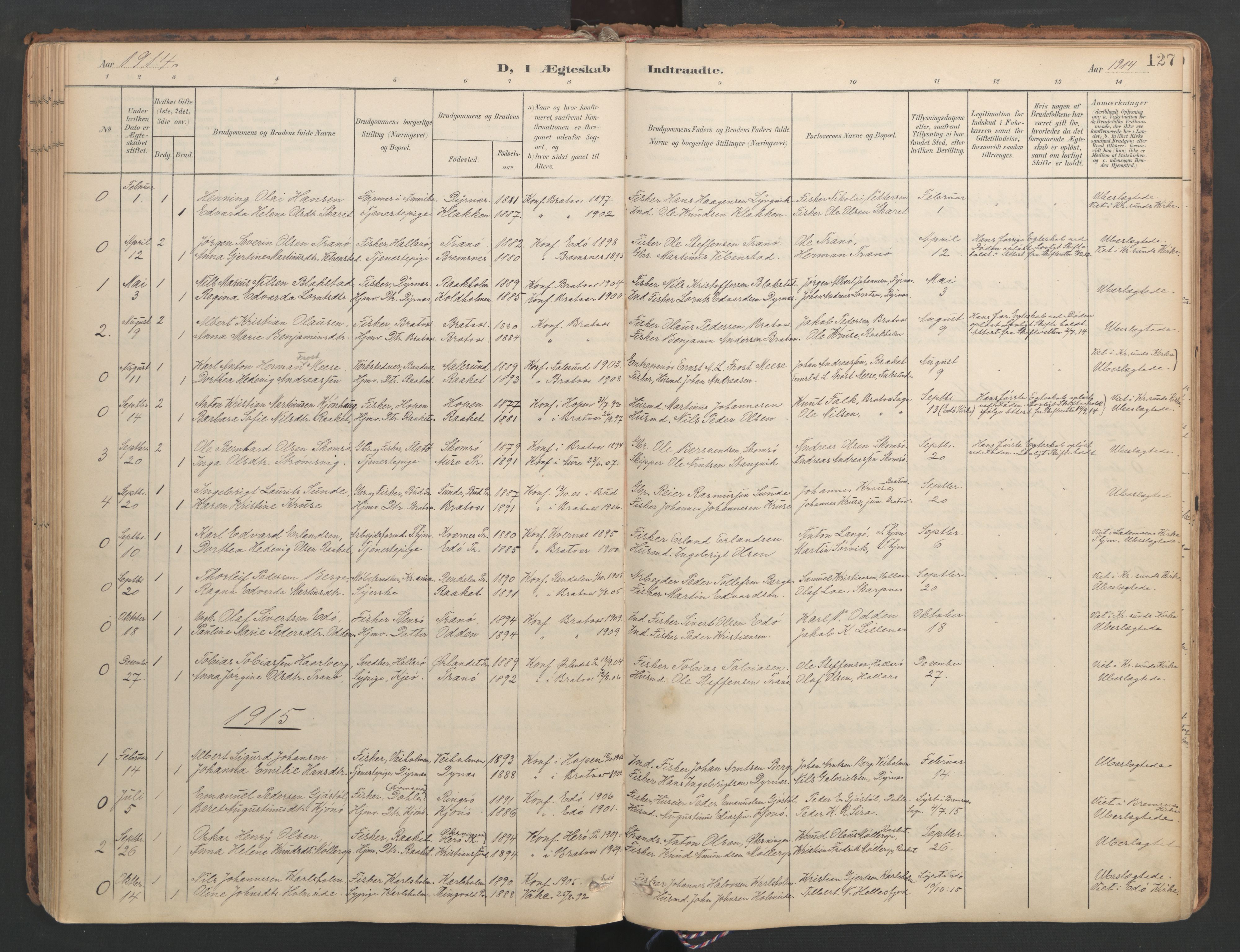 Ministerialprotokoller, klokkerbøker og fødselsregistre - Møre og Romsdal, AV/SAT-A-1454/582/L0948: Parish register (official) no. 582A02, 1901-1922, p. 127