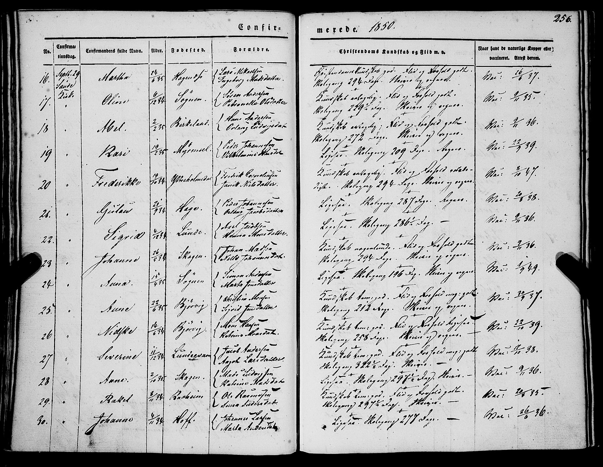 Gaular sokneprestembete, SAB/A-80001/H/Haa: Parish register (official) no. A 4I, 1840-1859, p. 256