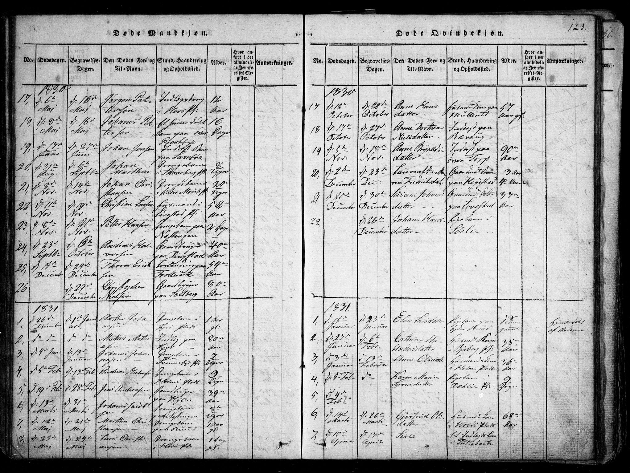 Spydeberg prestekontor Kirkebøker, AV/SAO-A-10924/G/Ga/L0001: Parish register (copy) no. I 1, 1814-1868, p. 123