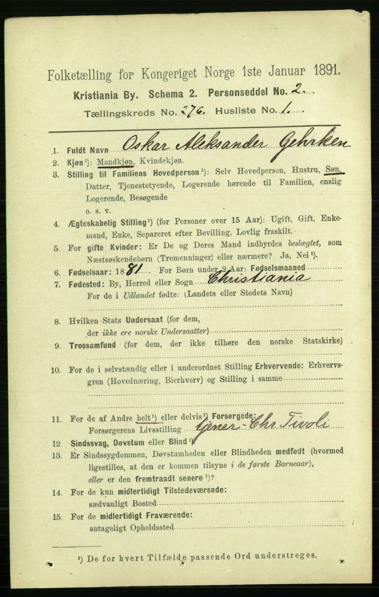 RA, 1891 census for 0301 Kristiania, 1891, p. 167502