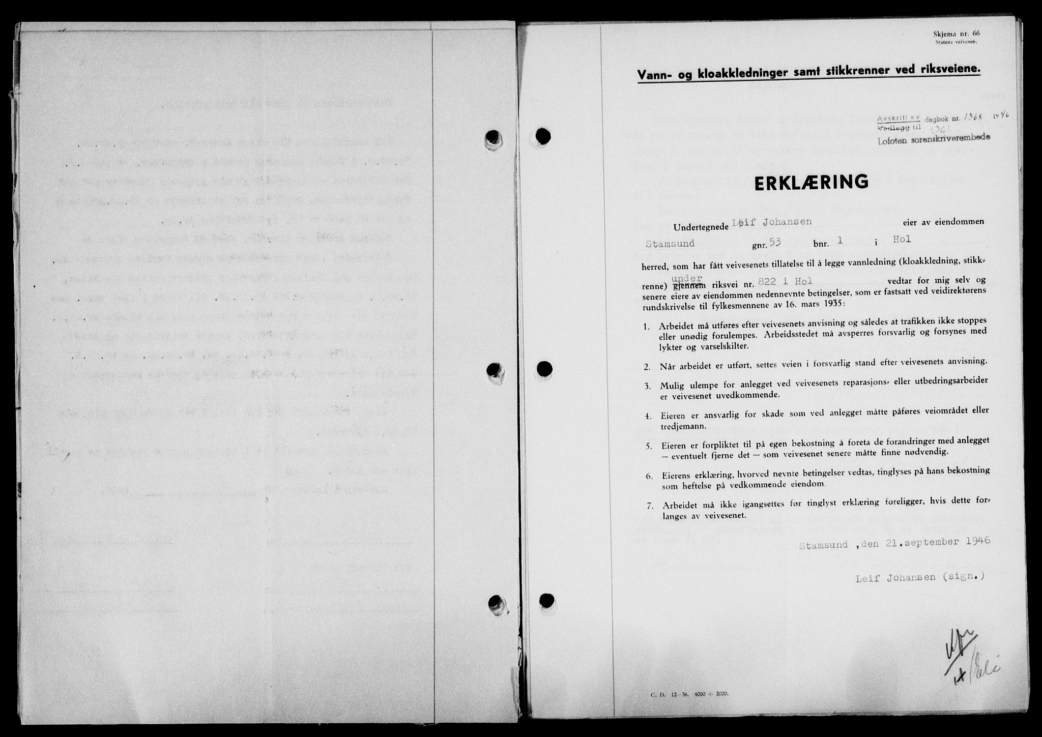 Lofoten sorenskriveri, SAT/A-0017/1/2/2C/L0014a: Mortgage book no. 14a, 1946-1946, Diary no: : 1368/1946
