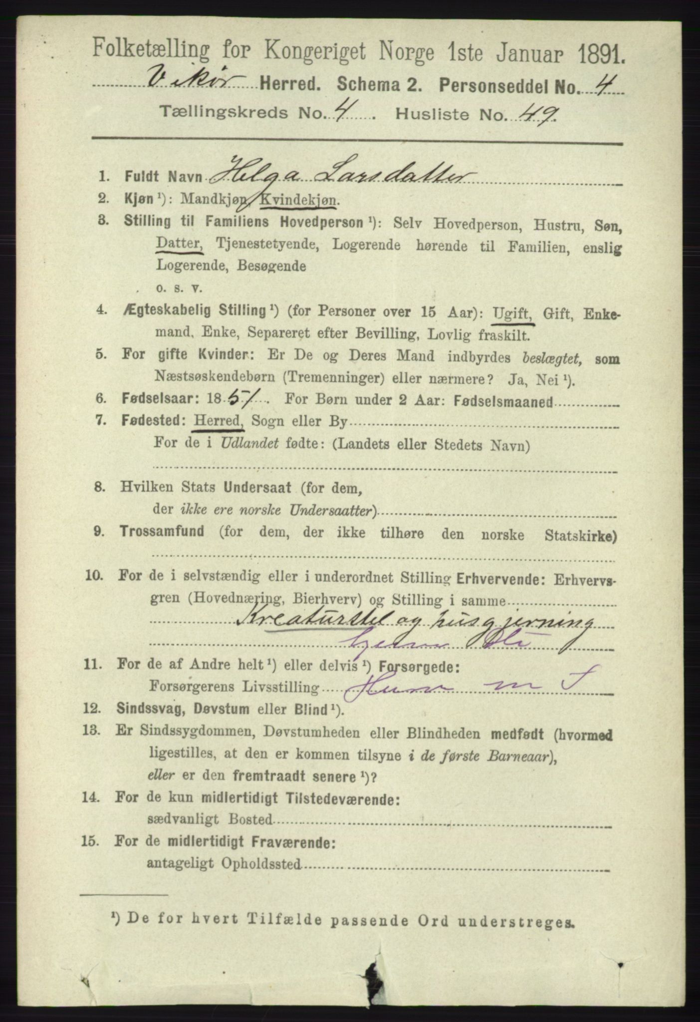 RA, 1891 census for 1238 Vikør, 1891, p. 1356