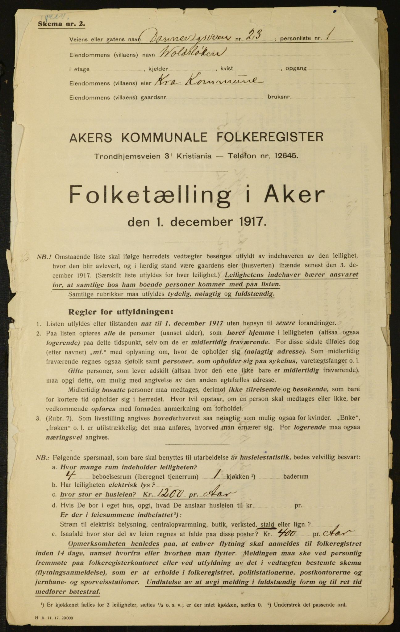 OBA, Municipal Census 1917 for Aker, 1917, p. 11685