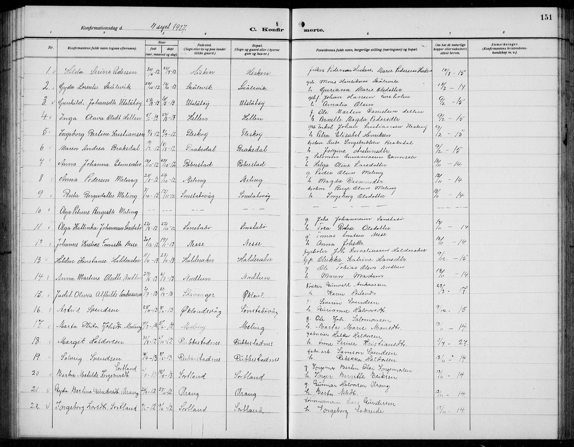 Finnås sokneprestembete, AV/SAB-A-99925/H/Ha/Hab/Habb/L0006: Parish register (copy) no. B 6, 1920-1936, p. 151